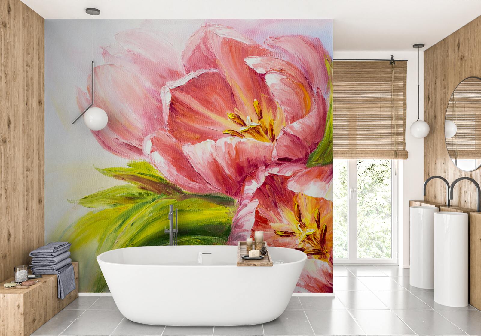 Fotobehang tulpen getekend met veel smaak en schoonheid