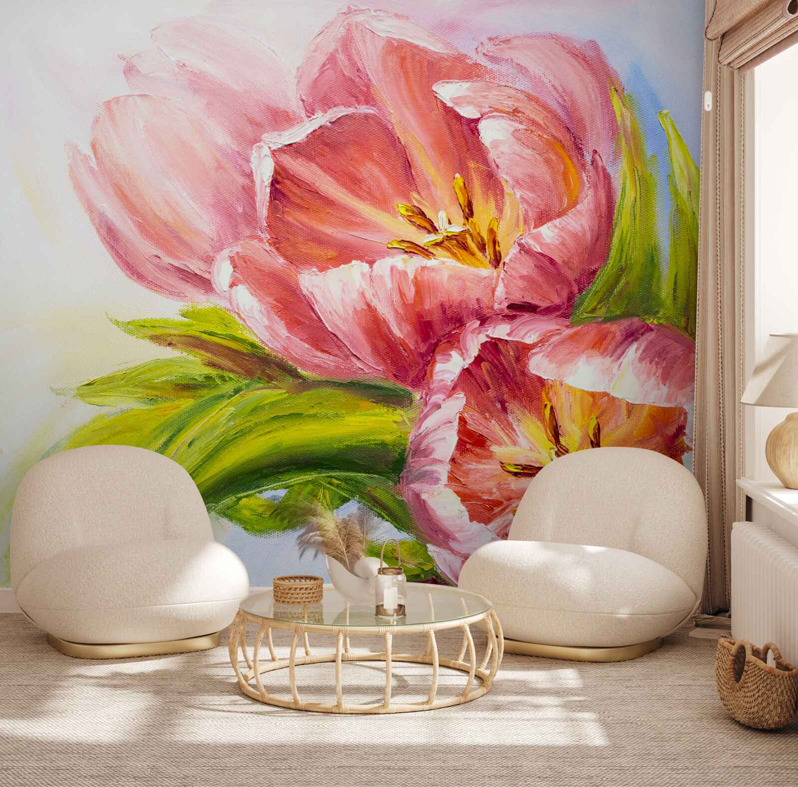 Fotobehang tulpen getekend met veel smaak en schoonheid