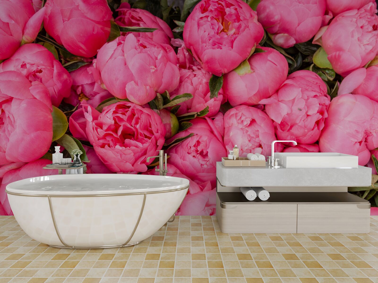 Fotobehang mooie roze pioenrozen