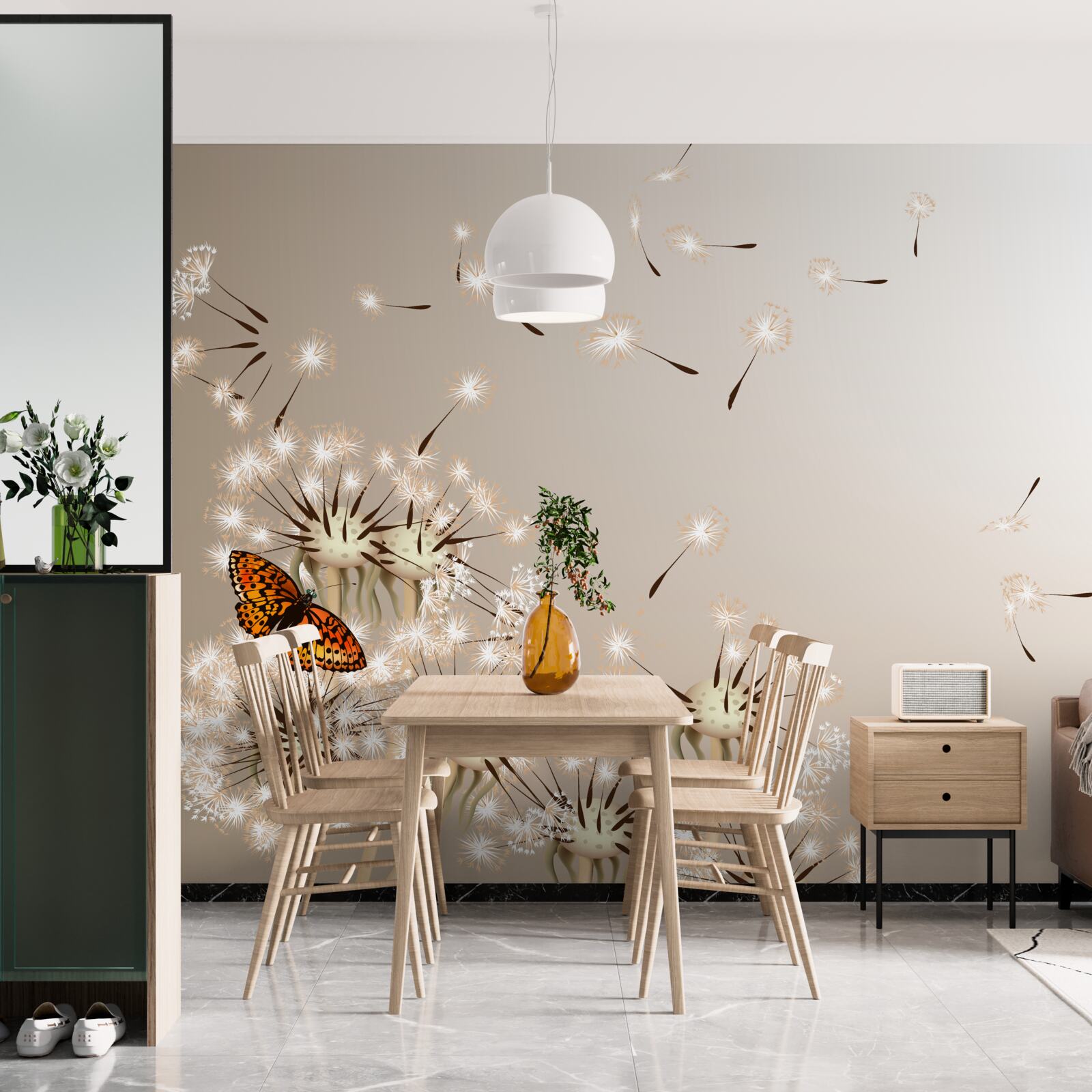 Fotobehang vlinder op delicaat melkkruid