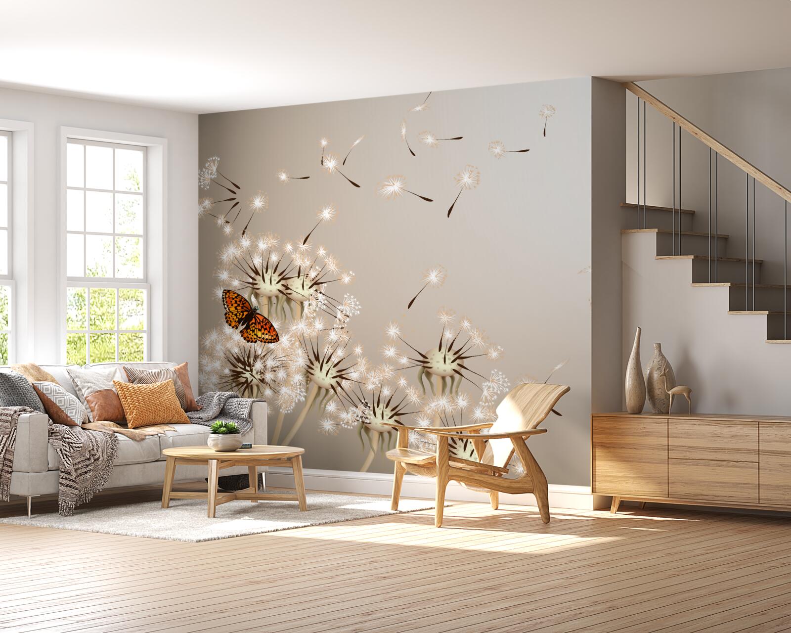 Fotobehang vlinder op delicaat melkkruid