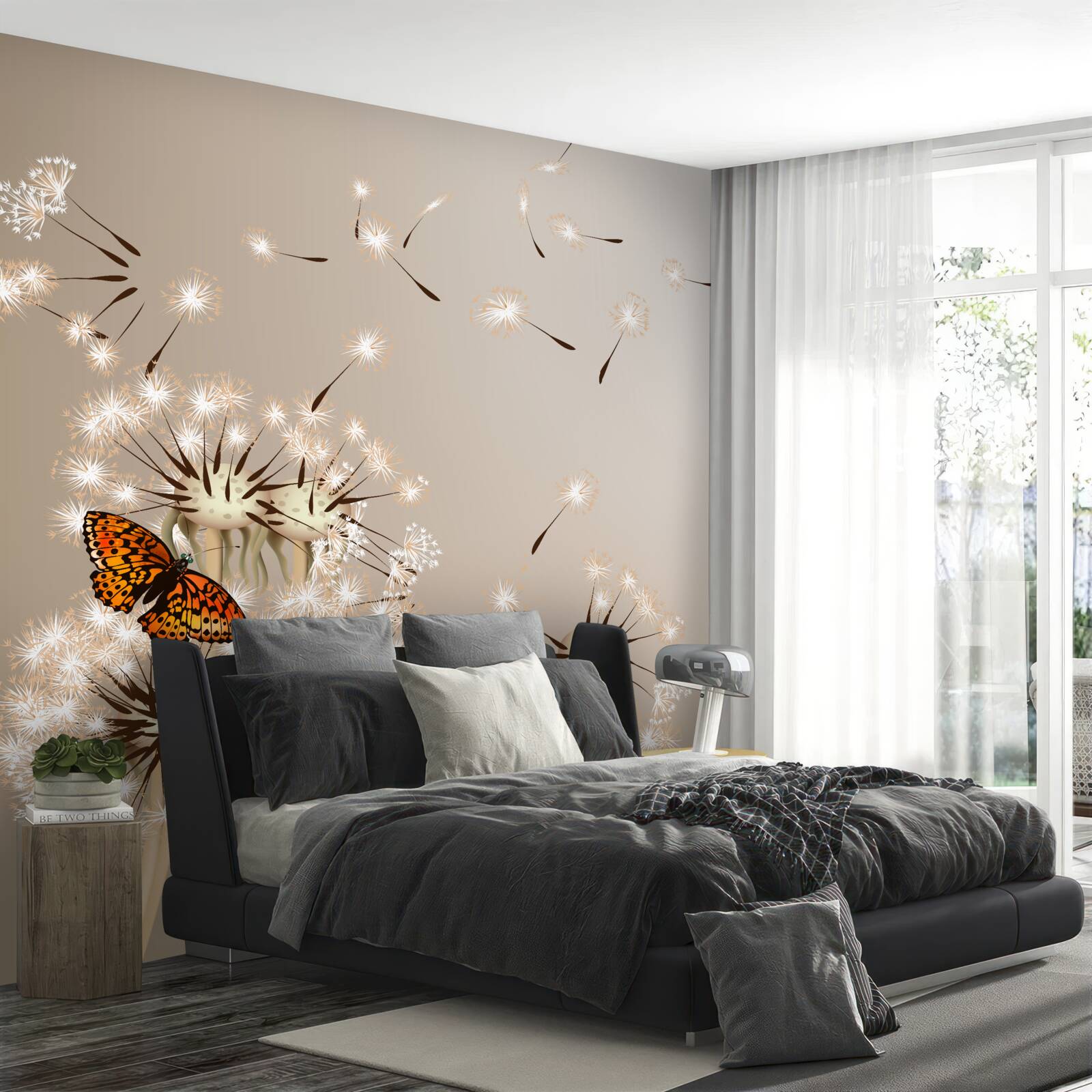 Fotobehang vlinder op delicaat melkkruid