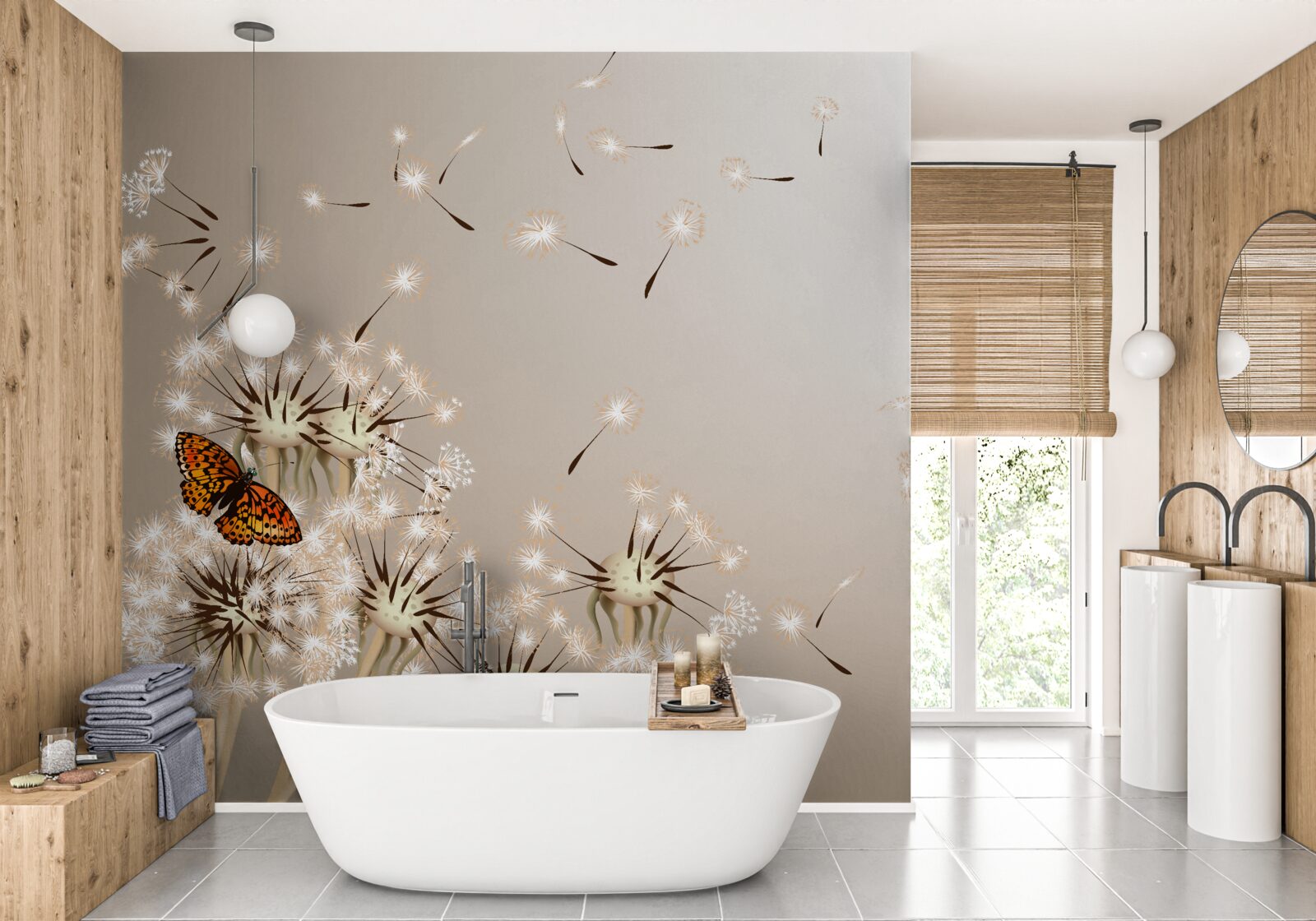 Fotobehang vlinder op delicaat melkkruid