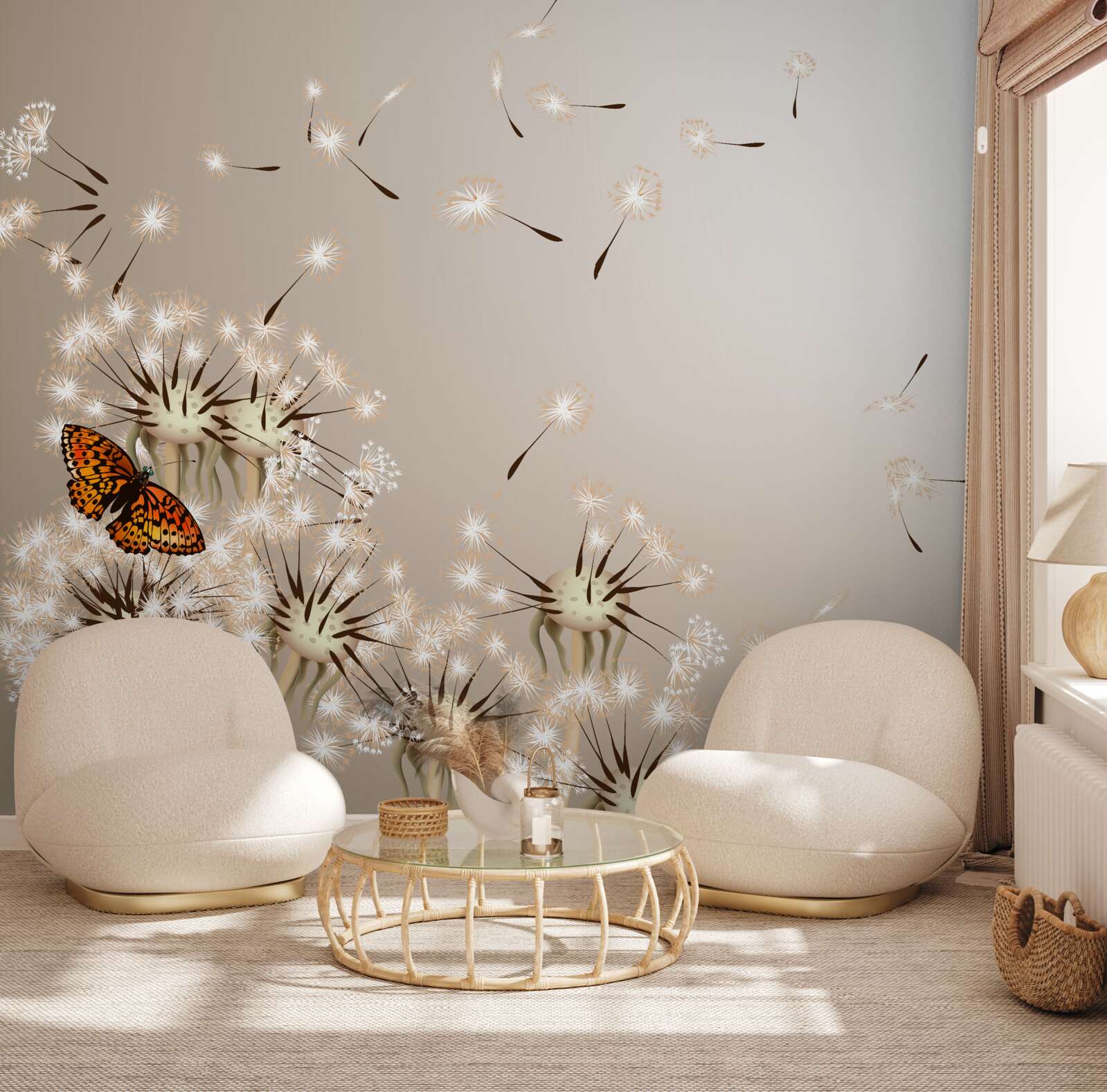 Fotobehang vlinder op delicaat melkkruid