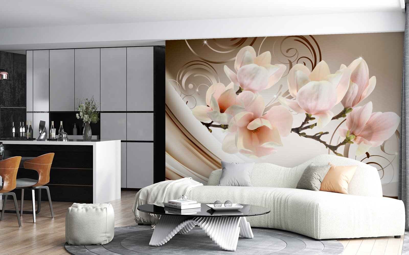 Fotobehang een bloeiende tak versierd met delicate roze bloemen