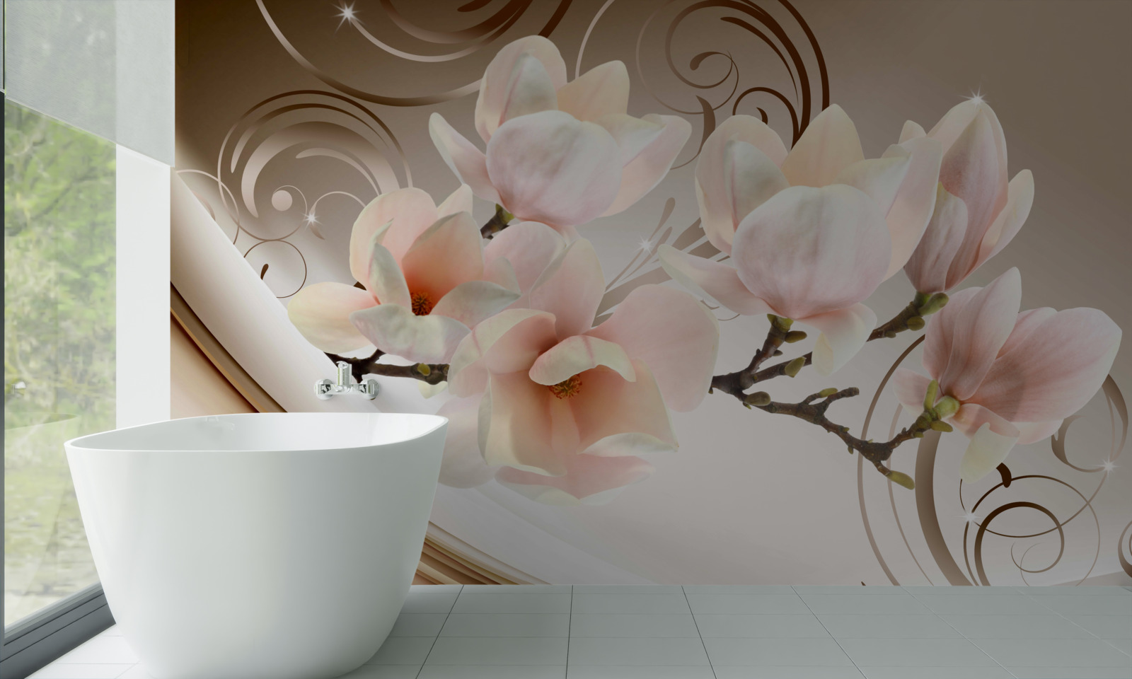 Fotobehang een bloeiende tak versierd met delicate roze bloemen