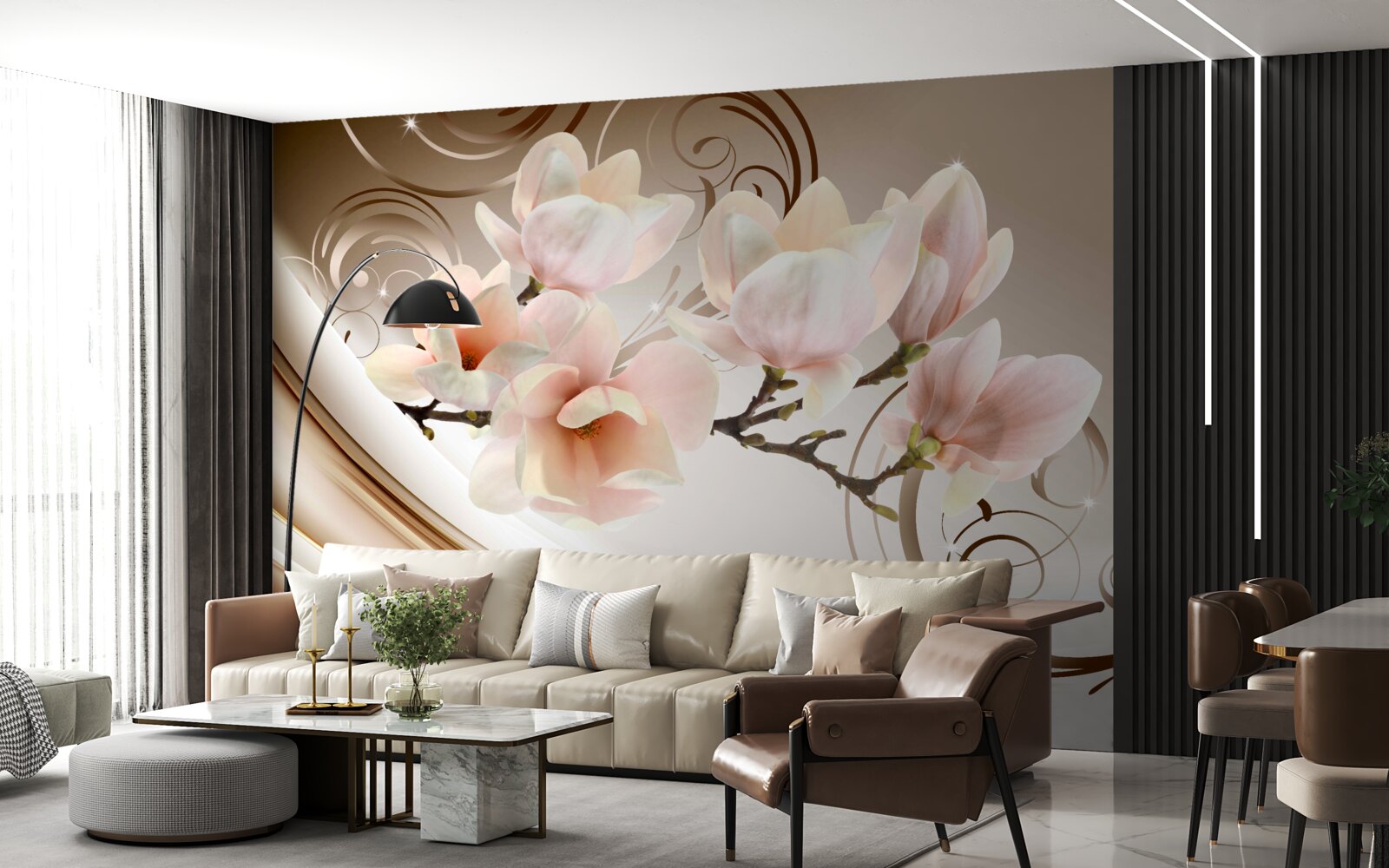 Fotobehang een bloeiende tak versierd met delicate roze bloemen