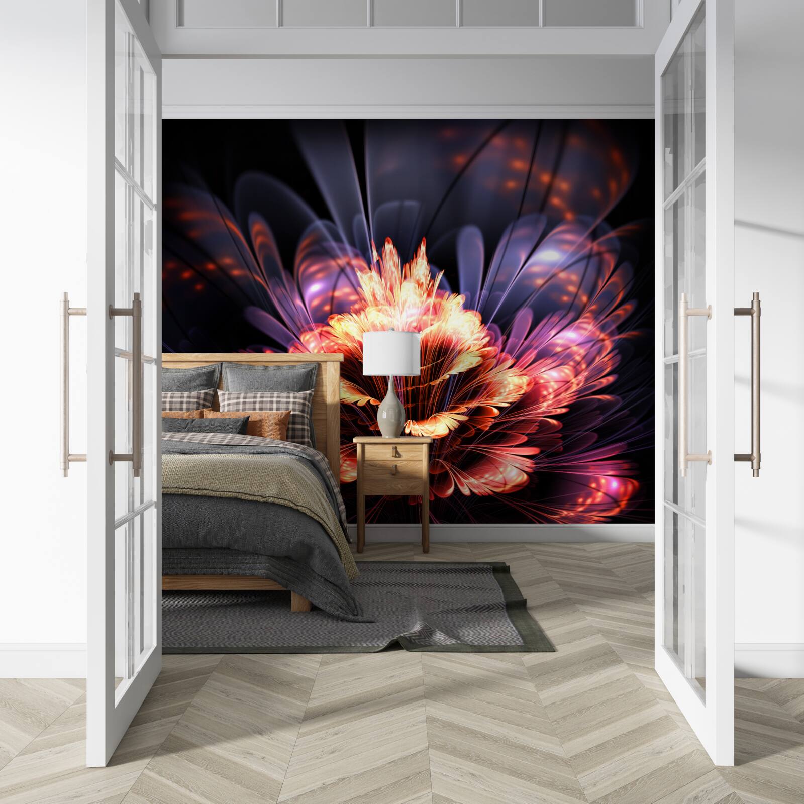 Fotobehang een prachtige bloem die gloeit als een vlam