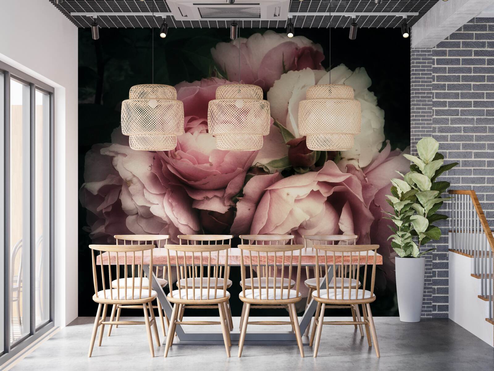 Fotobehang grote roze rozen