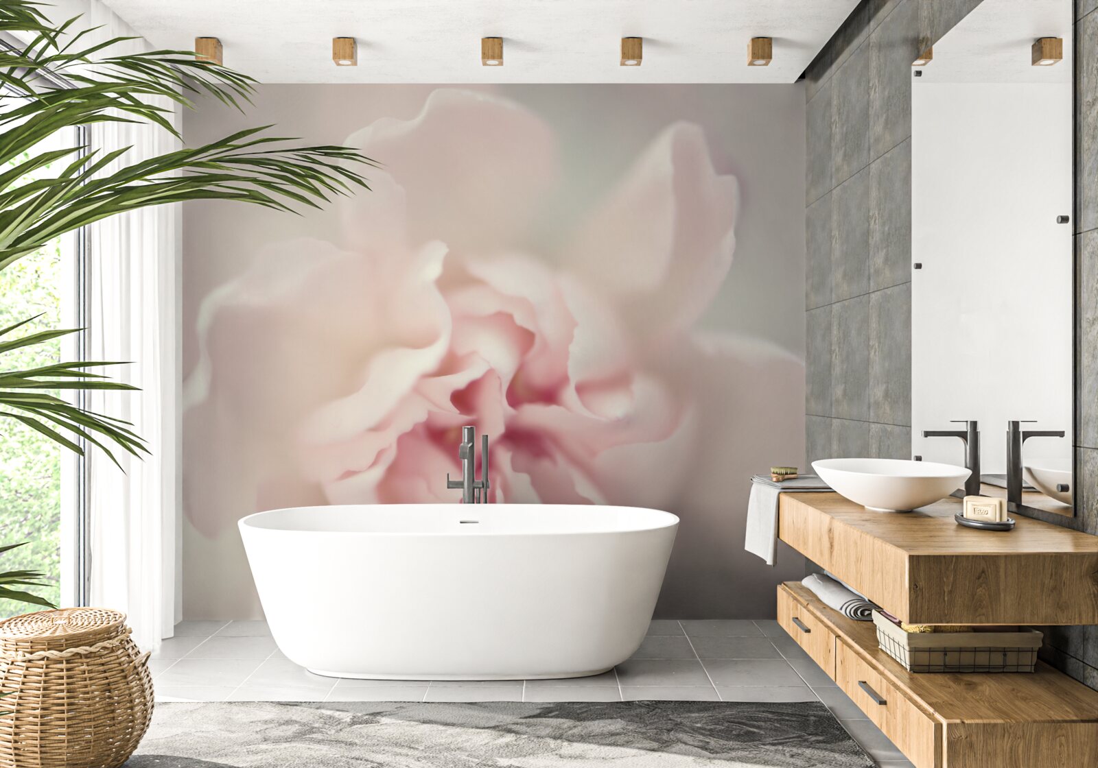 Fotobehang knop in delicate roze tinten