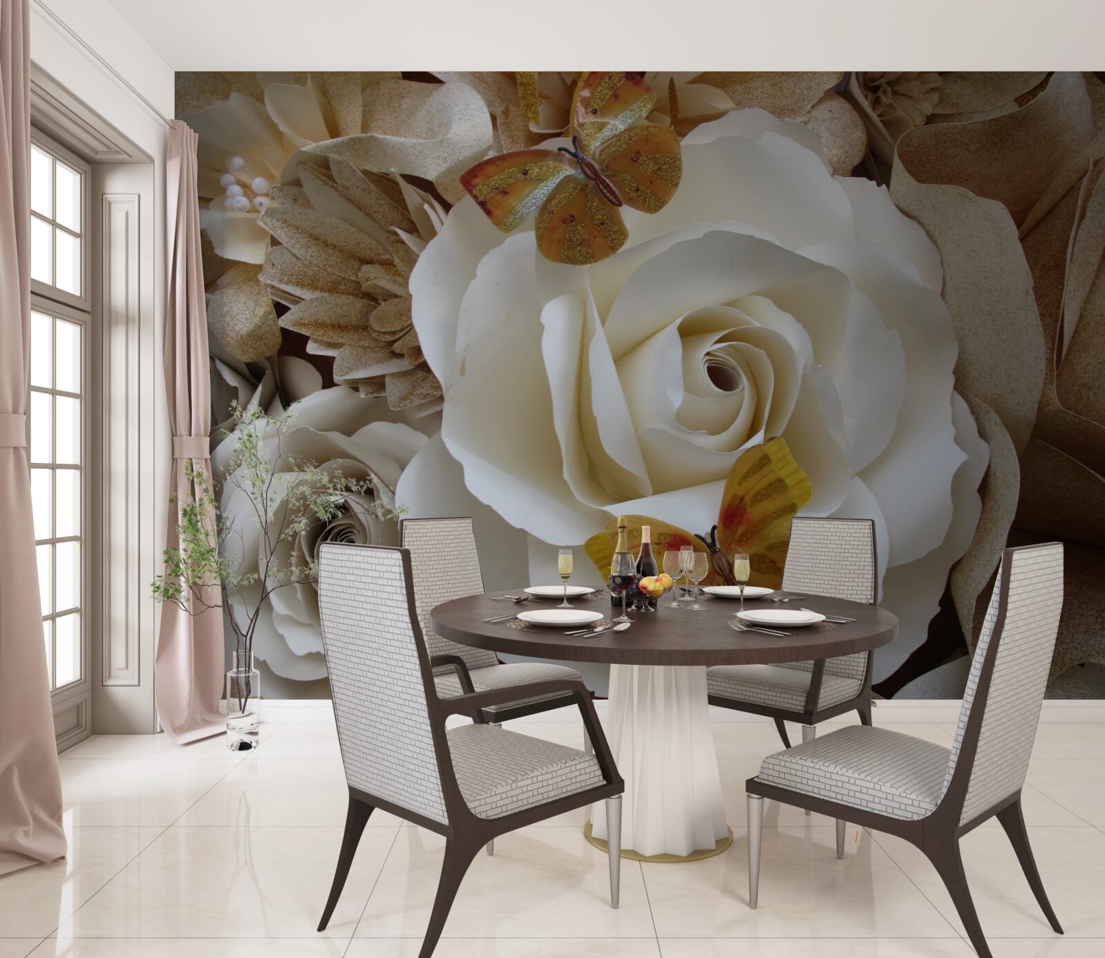 Fotobehang een groot wit bosje is een landingsplaats voor vlinders geworden