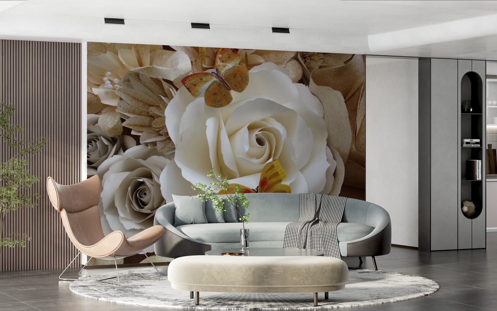 Fotobehang een groot wit bosje is een landingsplaats voor vlinders geworden