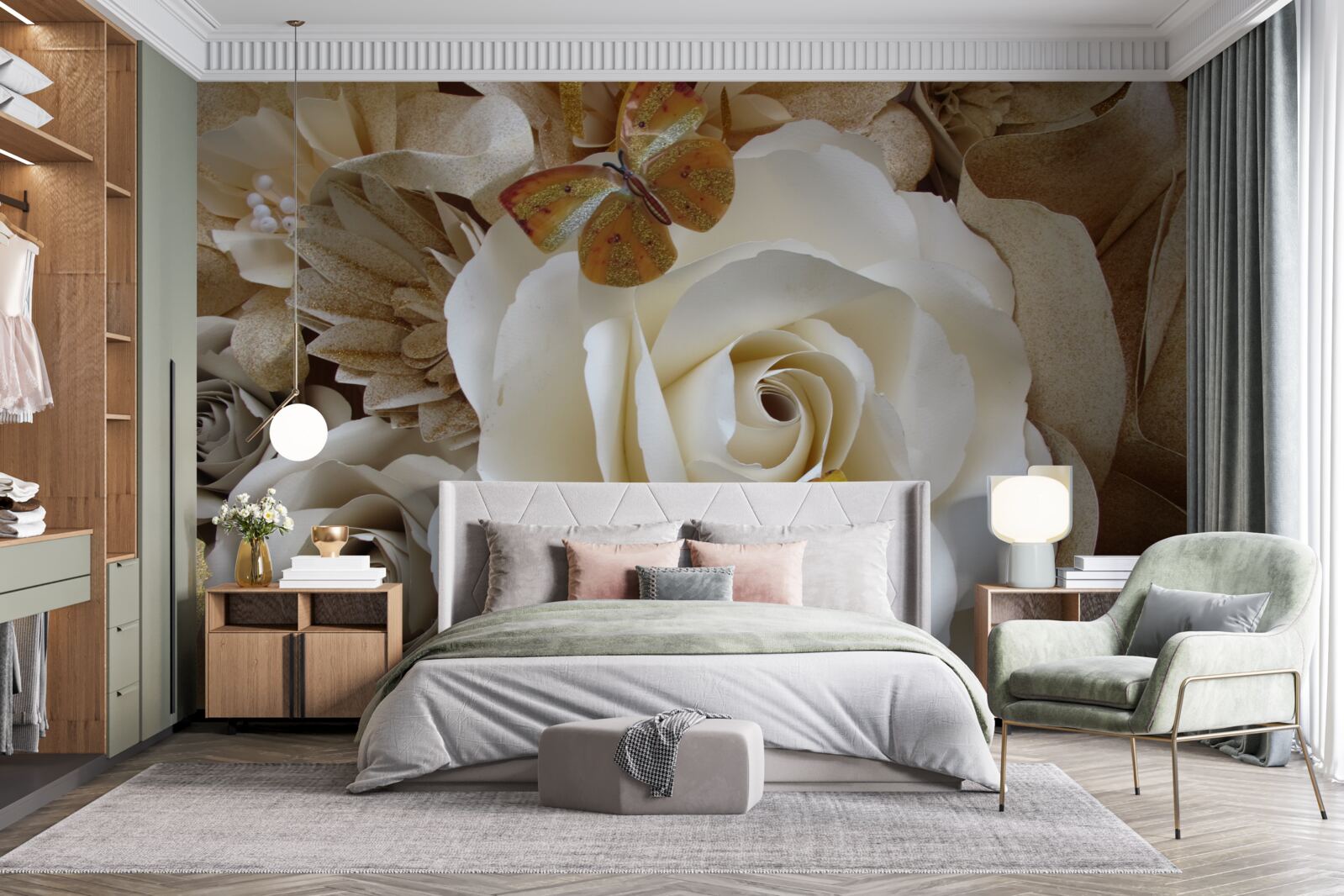 Fotobehang een groot wit bosje is een landingsplaats voor vlinders geworden