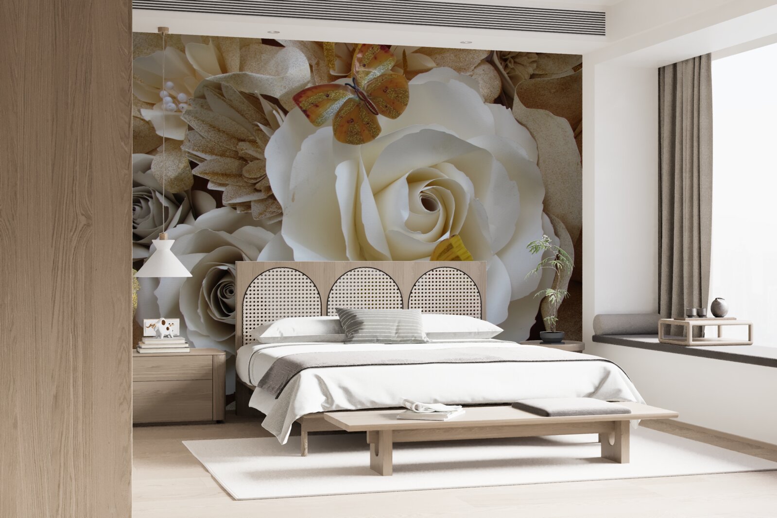 Fotobehang een groot wit bosje is een landingsplaats voor vlinders geworden