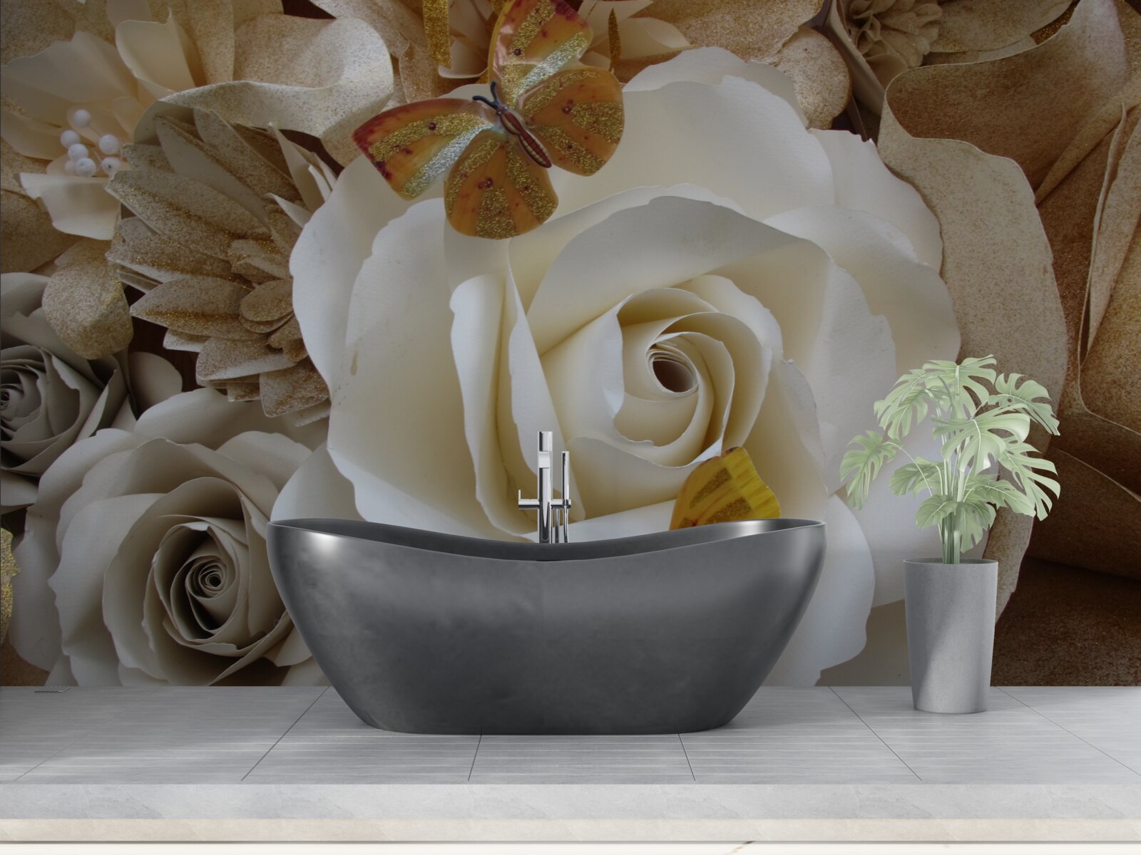 Fotobehang een groot wit bosje is een landingsplaats voor vlinders geworden