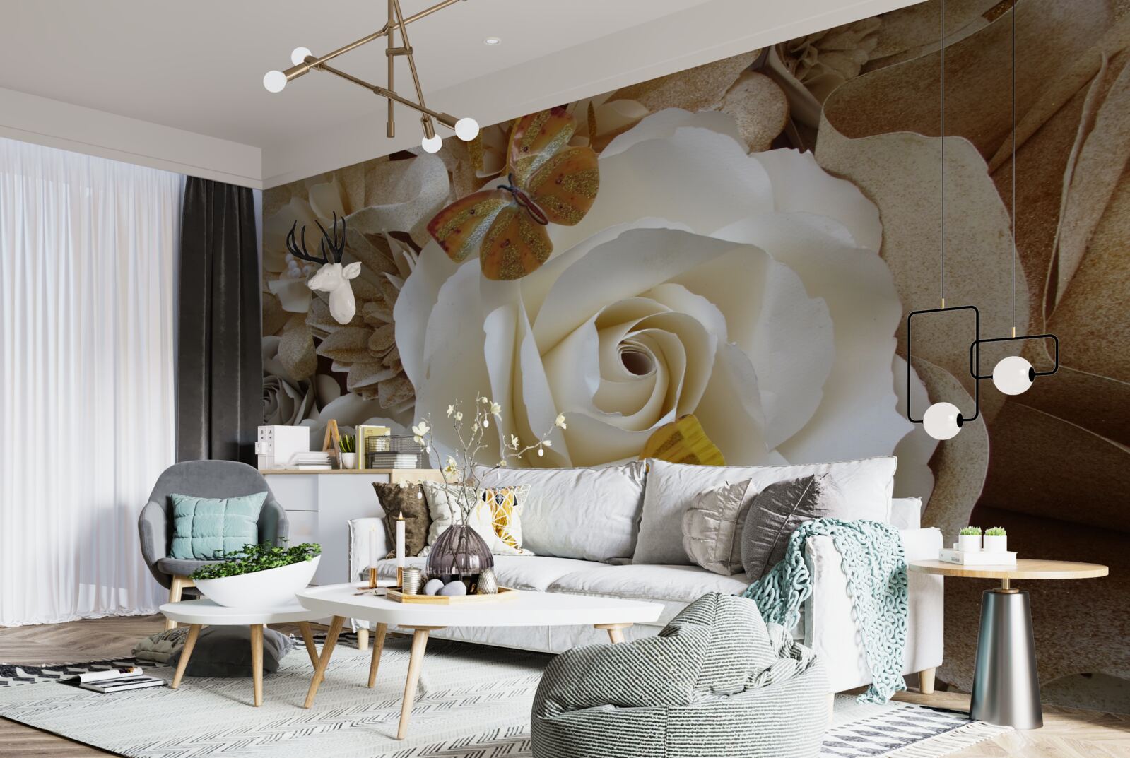 Fotobehang een groot wit bosje is een landingsplaats voor vlinders geworden