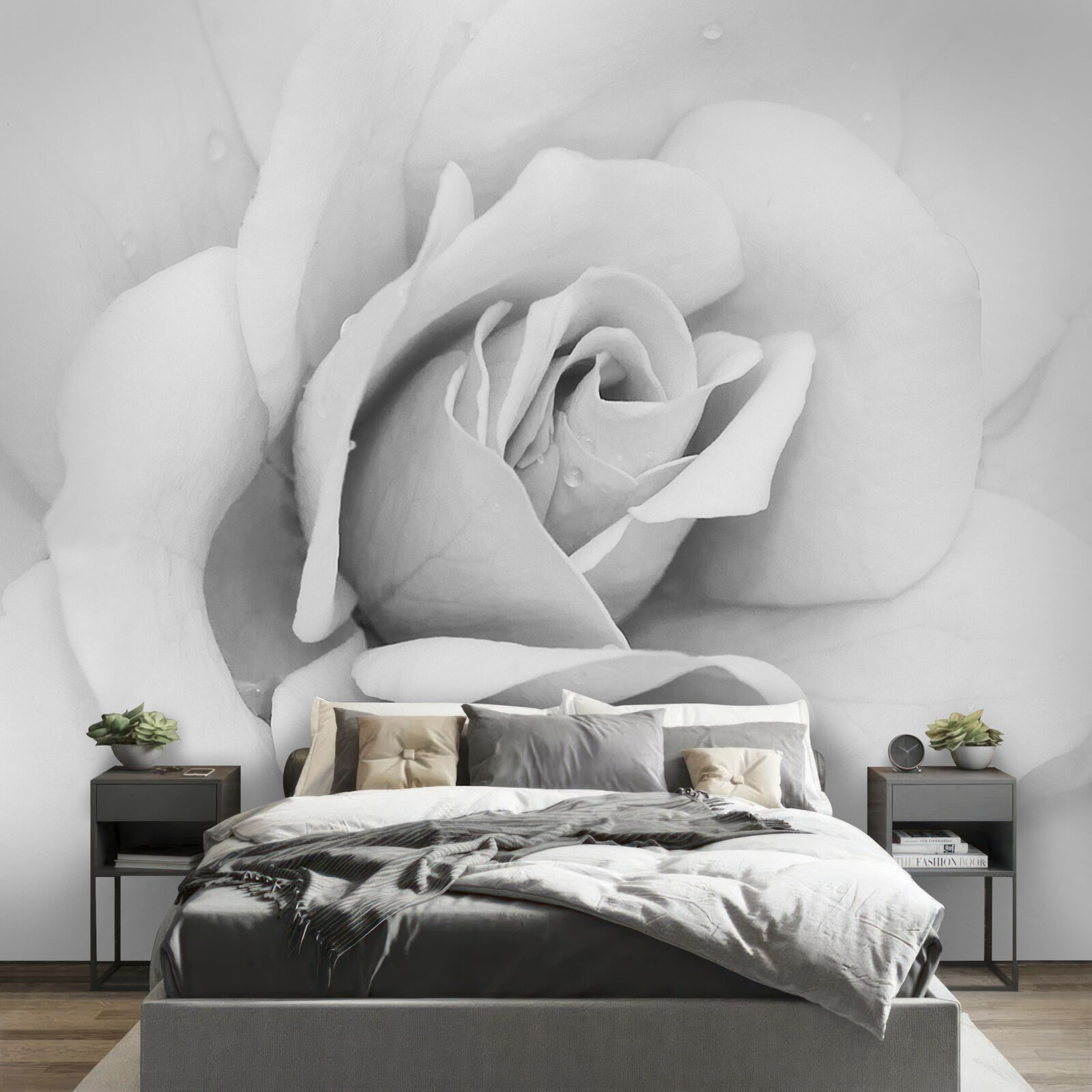 Fotobehang vergrote afbeelding van een witte roos