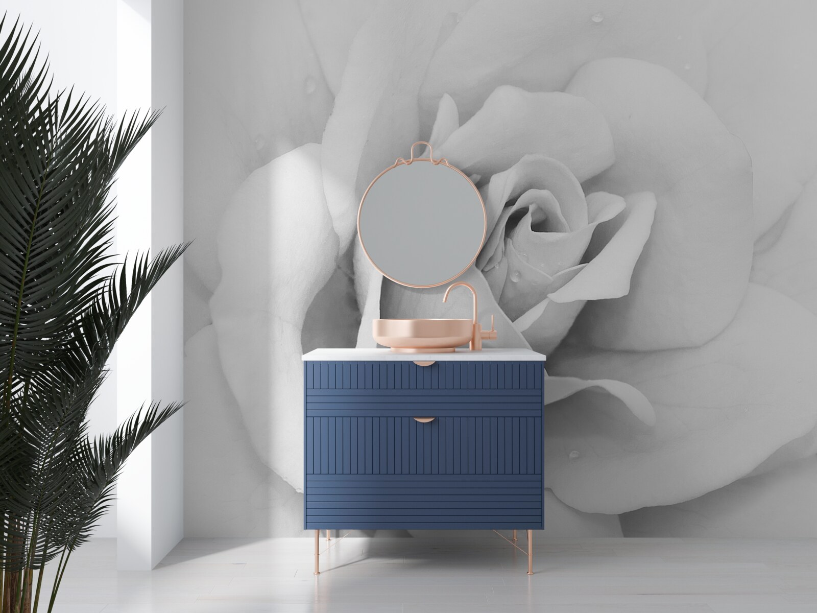 Fotobehang vergrote afbeelding van een witte roos