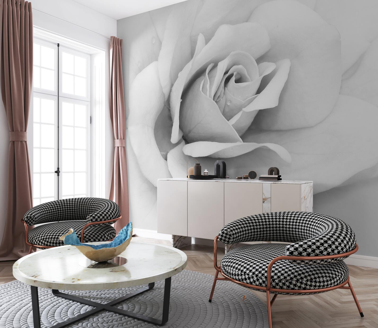 Fotobehang vergrote afbeelding van een witte roos