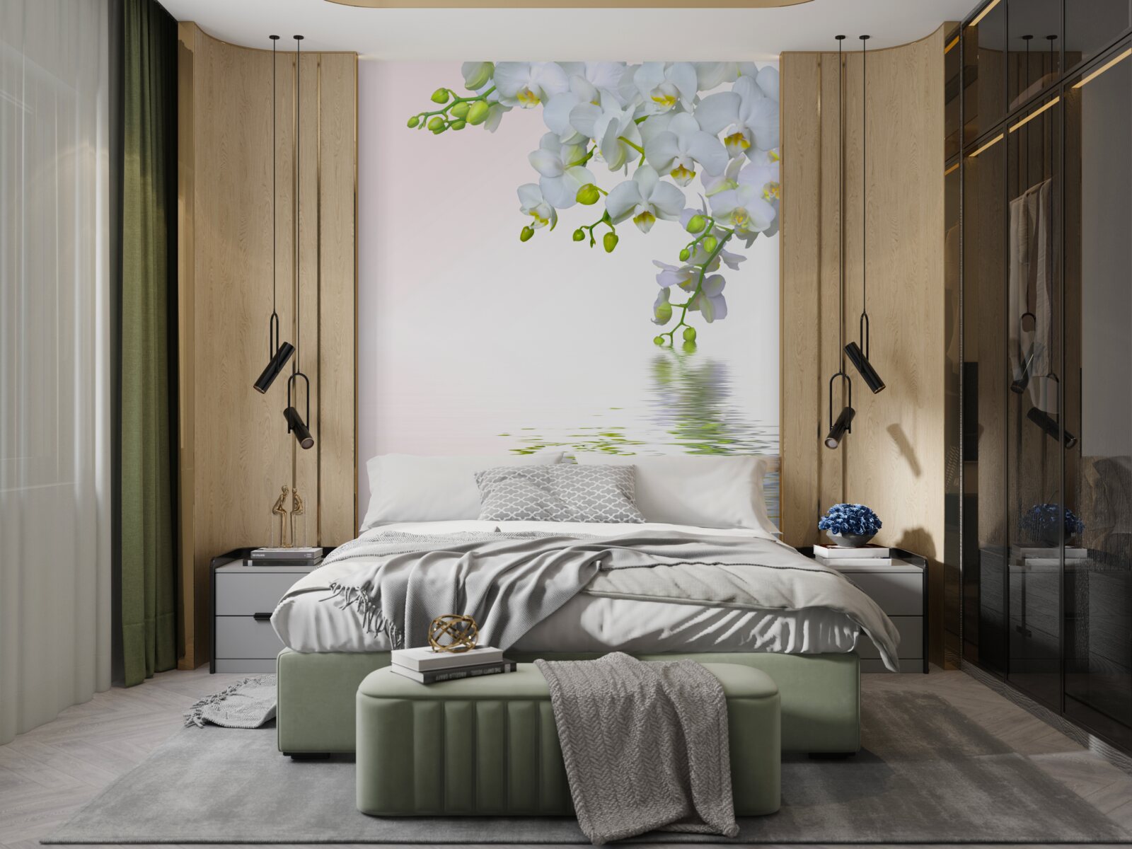 Fotobehang orchideeën wit als sneeuw bij dageraad