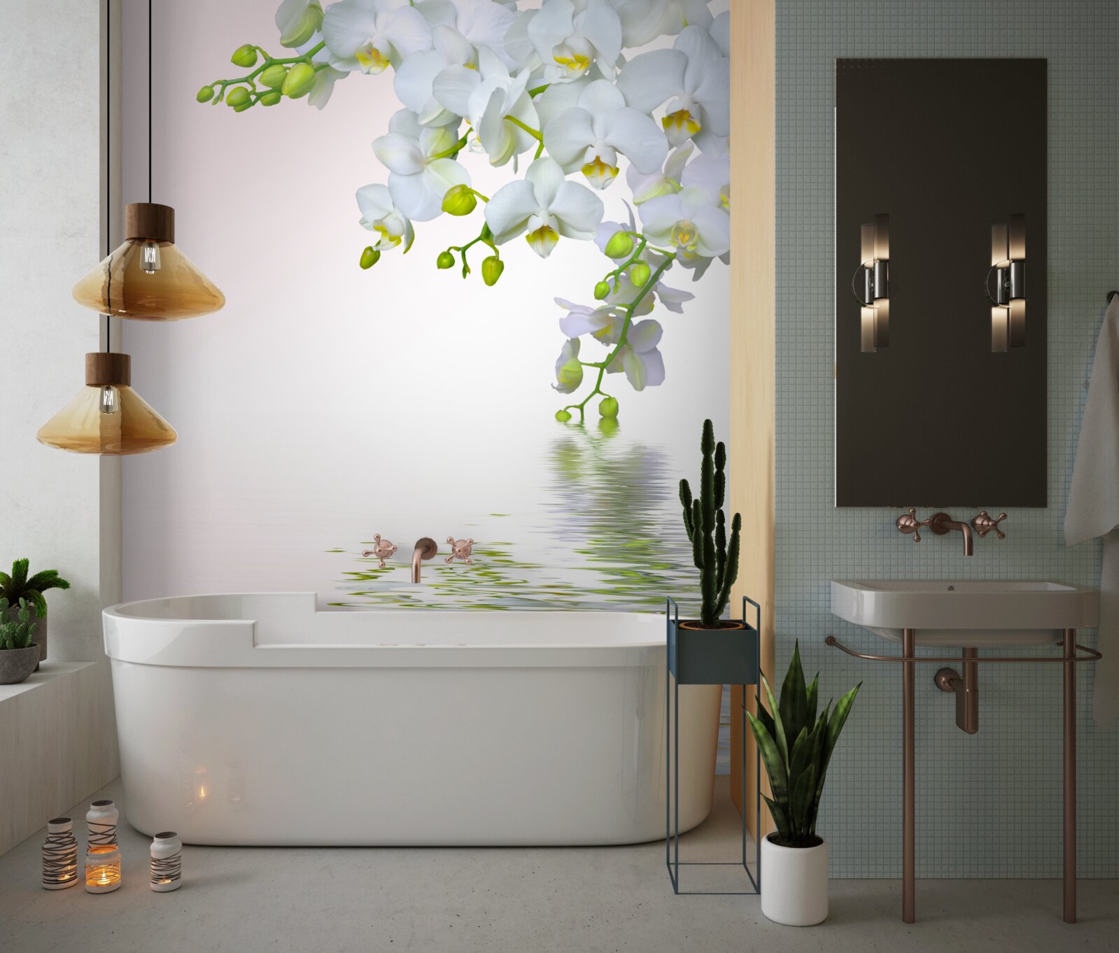 Fotobehang orchideeën wit als sneeuw bij dageraad