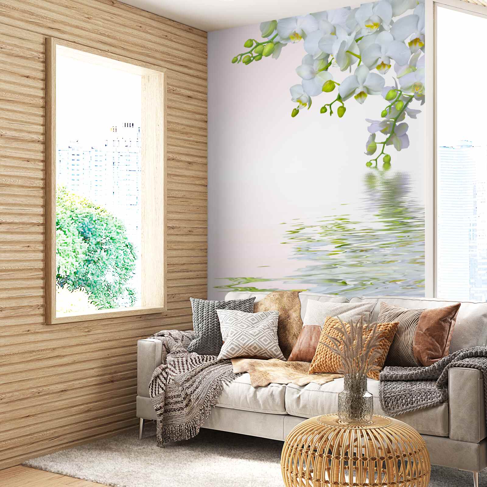 Fotobehang orchideeën wit als sneeuw bij dageraad