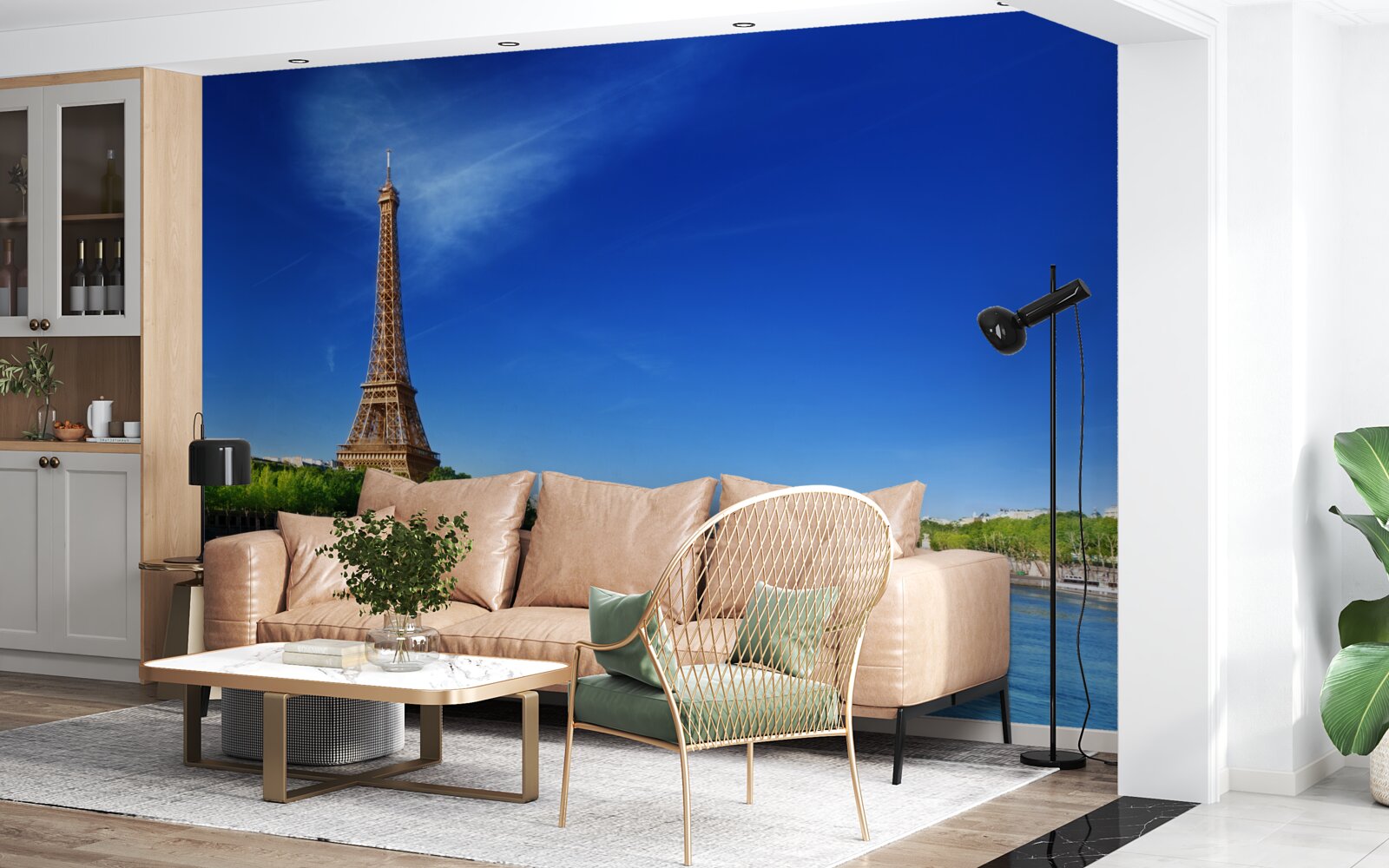 Fotobehang panorama van de eiffeltoren vanaf de overkant