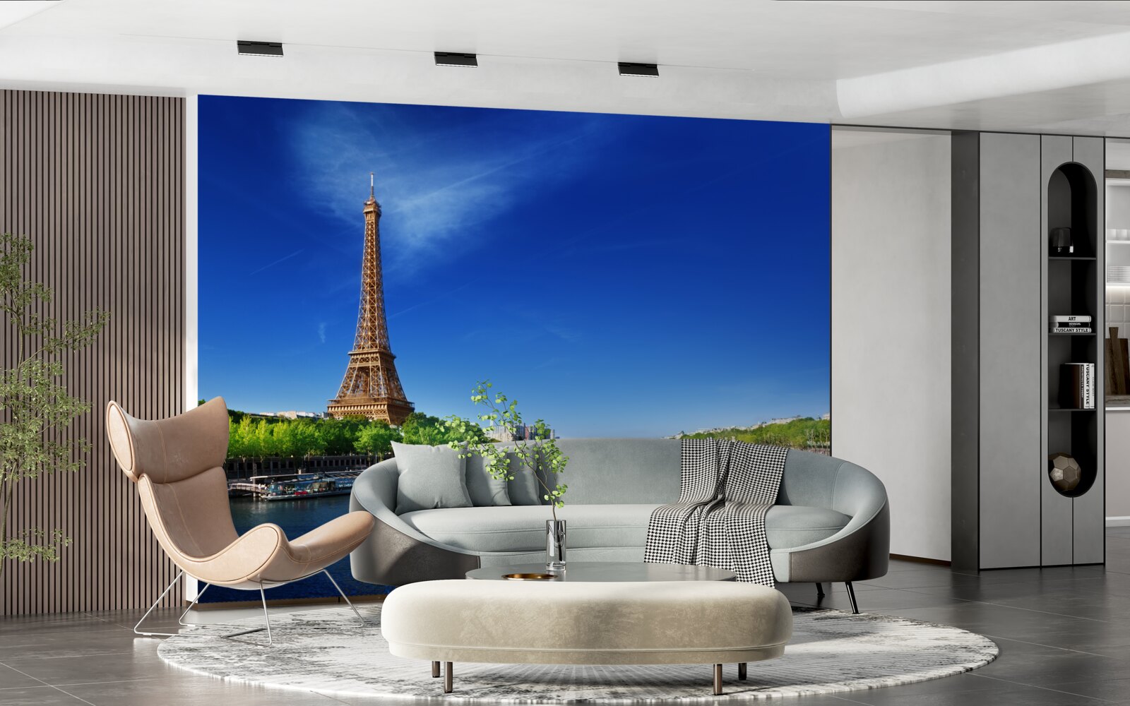 Fotobehang panorama van de eiffeltoren vanaf de overkant