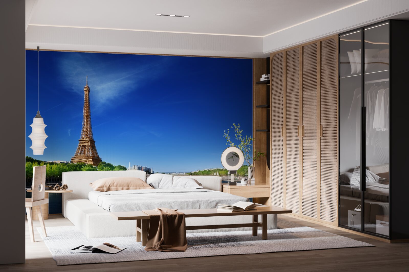 Fotobehang panorama van de eiffeltoren vanaf de overkant