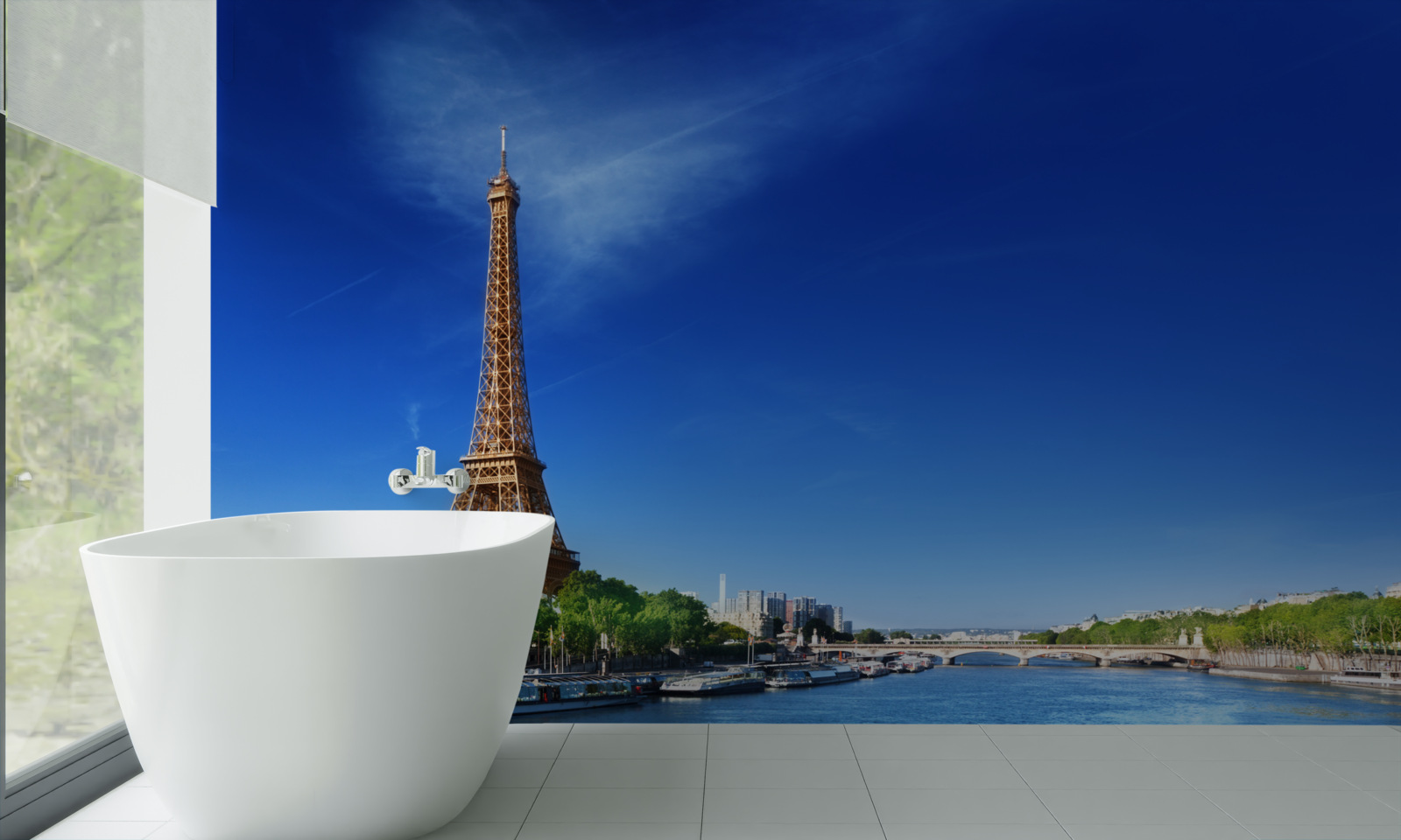 Fotobehang panorama van de eiffeltoren vanaf de overkant