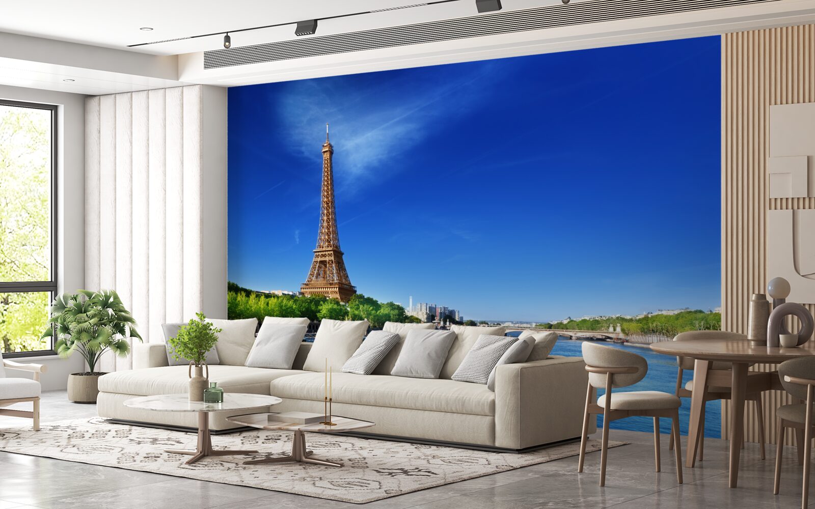 Fotobehang panorama van de eiffeltoren vanaf de overkant