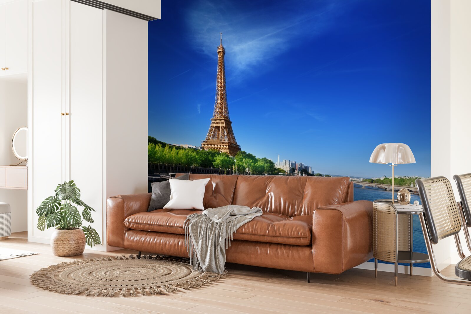 Fotobehang panorama van de eiffeltoren vanaf de overkant