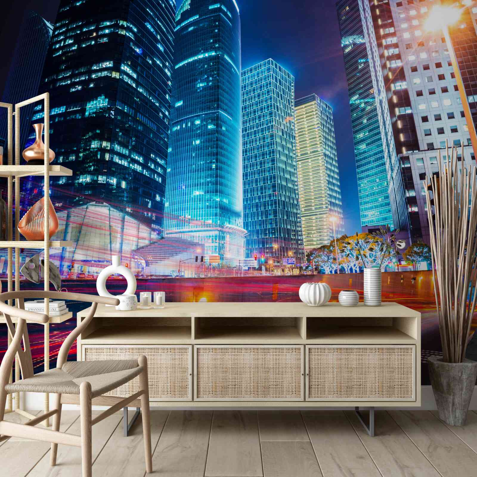 Fotobehang nachtlandschap van de metropool