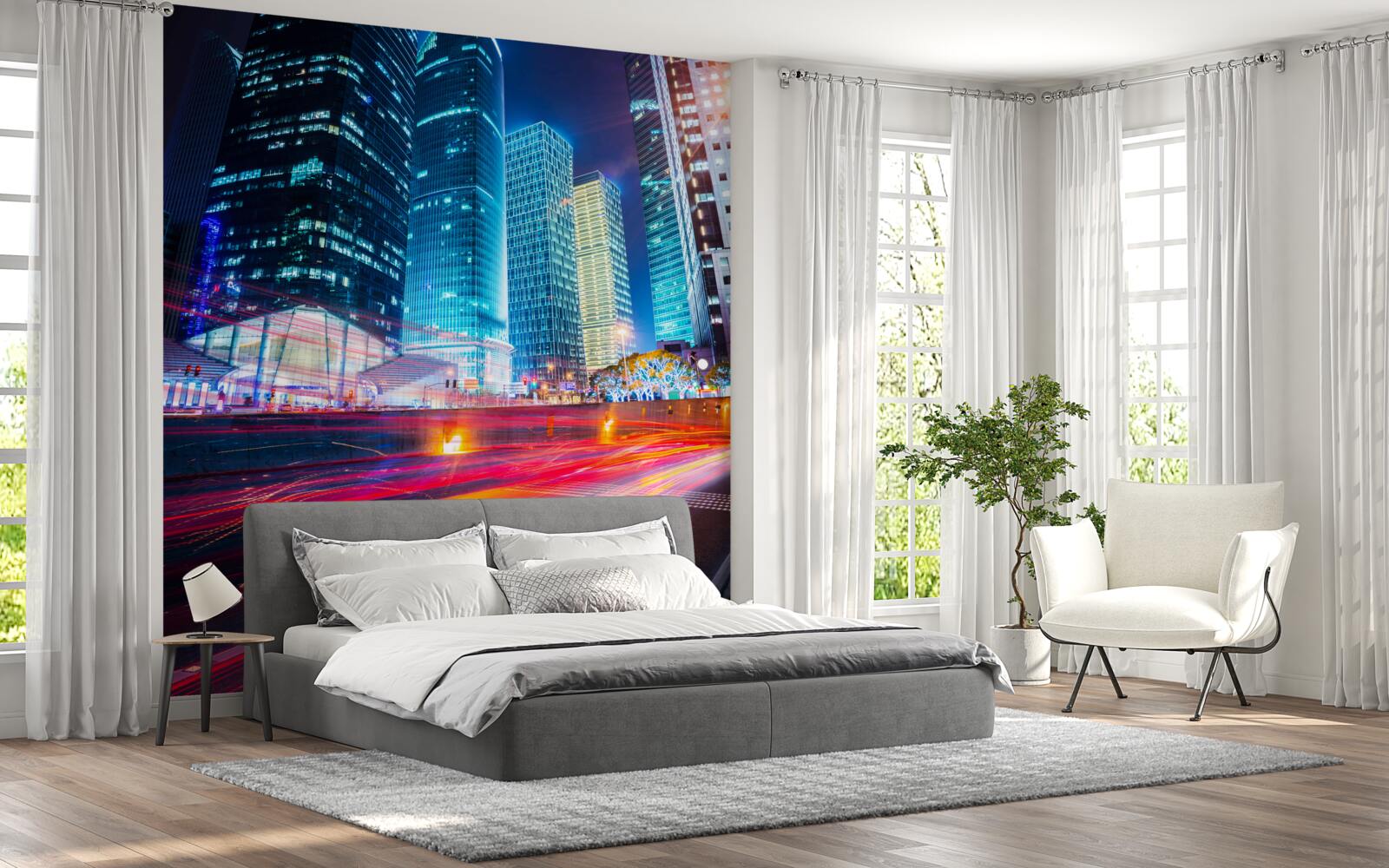 Fotobehang nachtlandschap van de metropool