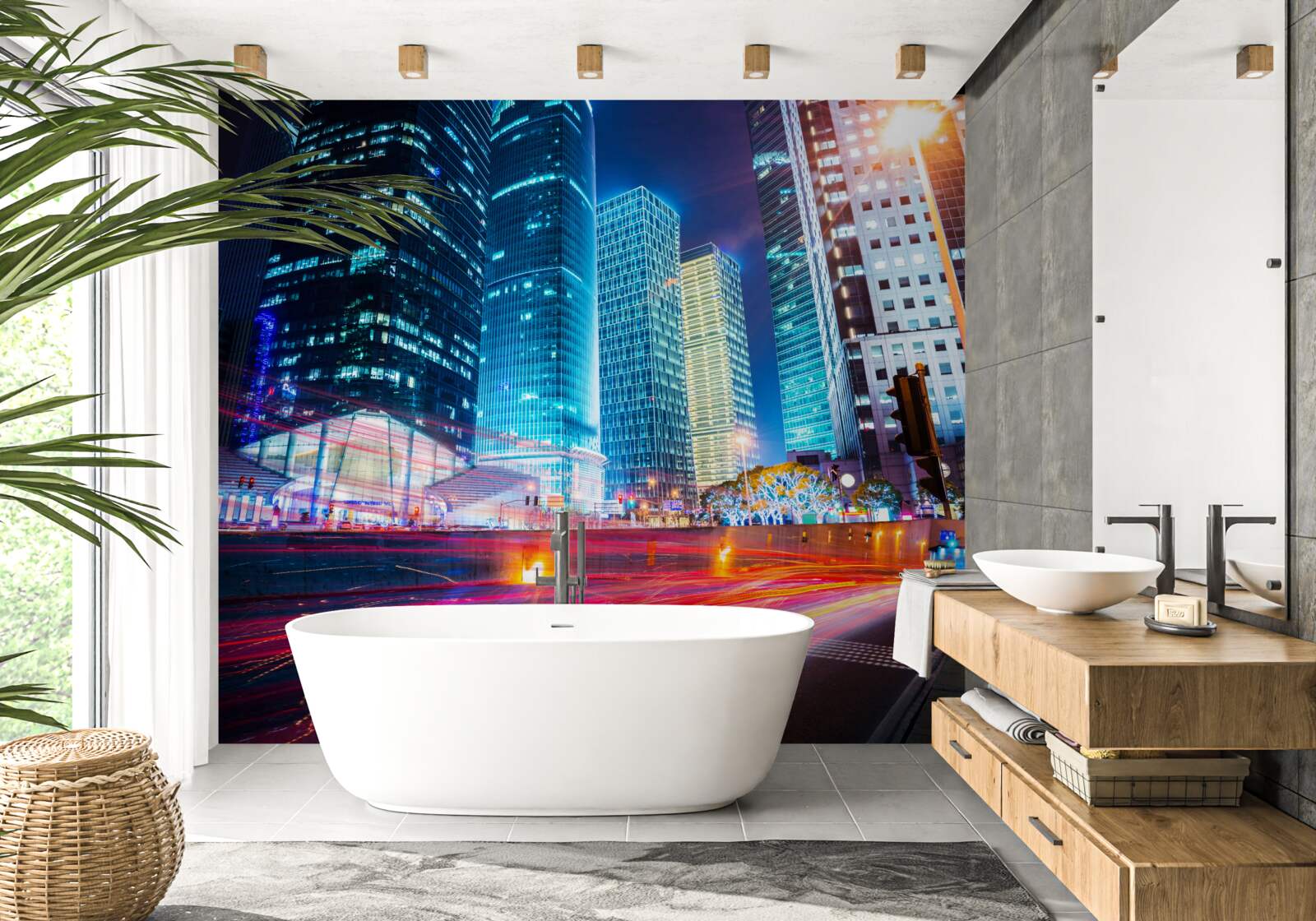 Fotobehang nachtlandschap van de metropool