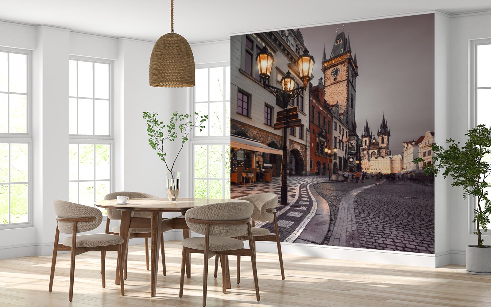 Fotobehang een straat in Praag die gezelligheid uitstraalt