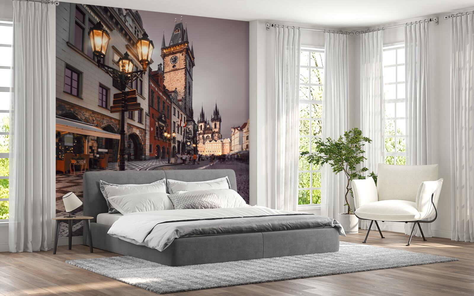 Fotobehang een straat in Praag die gezelligheid uitstraalt