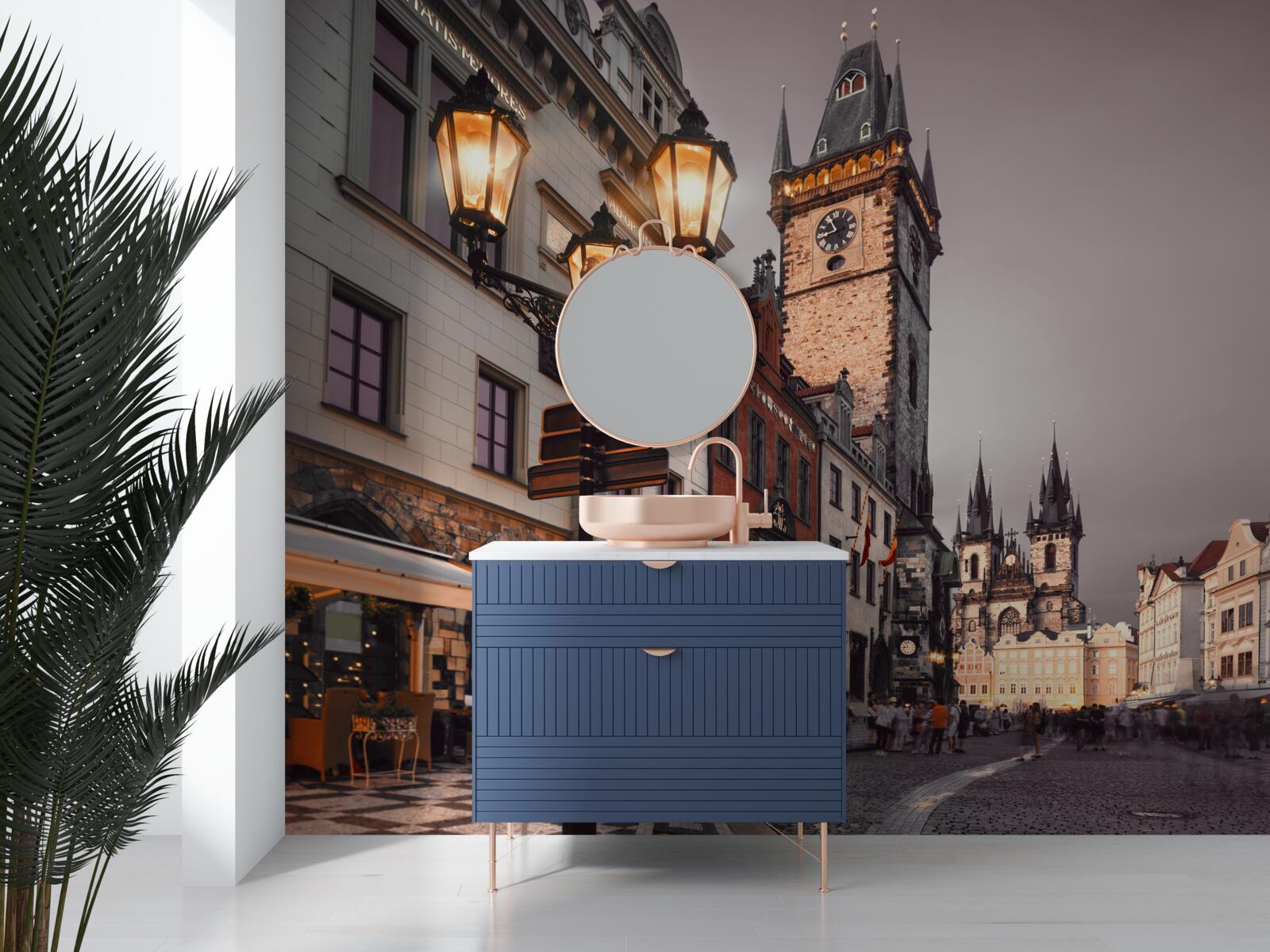 Fotobehang een straat in Praag die gezelligheid uitstraalt