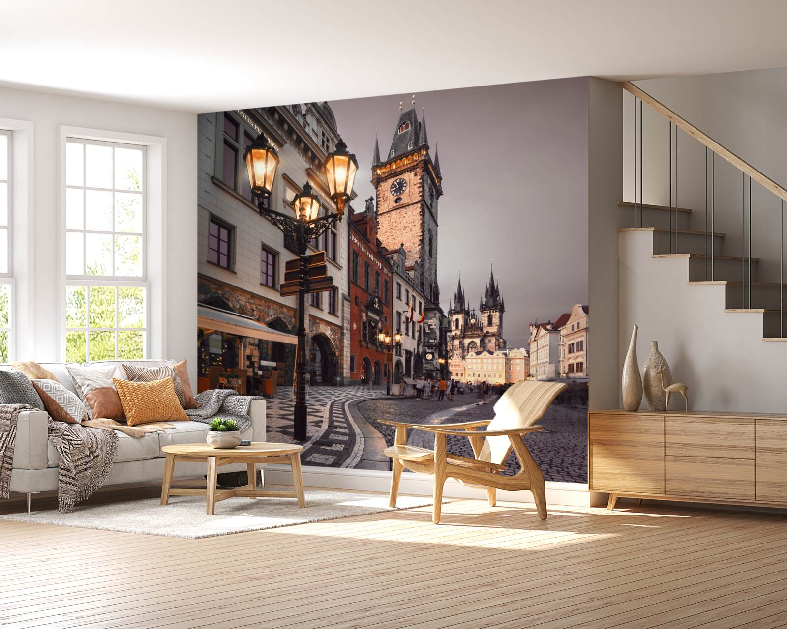 Fotobehang een straat in Praag die gezelligheid uitstraalt