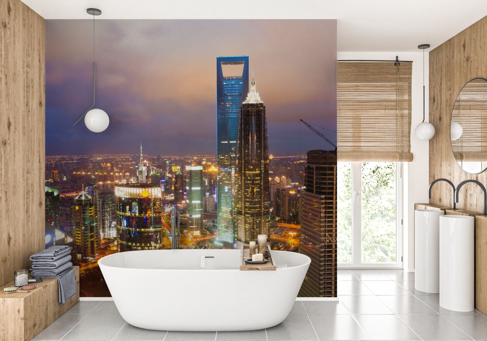 Fotobehang nachtelijke toppen van stadsgebouwen