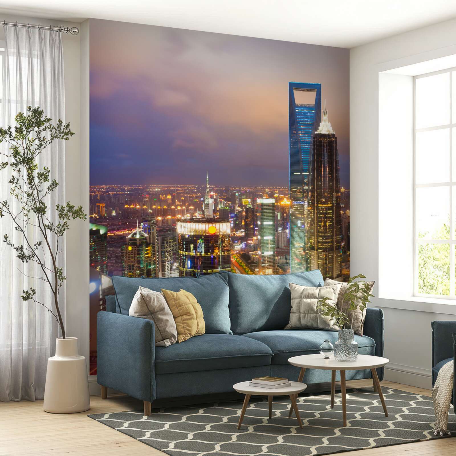 Fotobehang nachtelijke toppen van stadsgebouwen