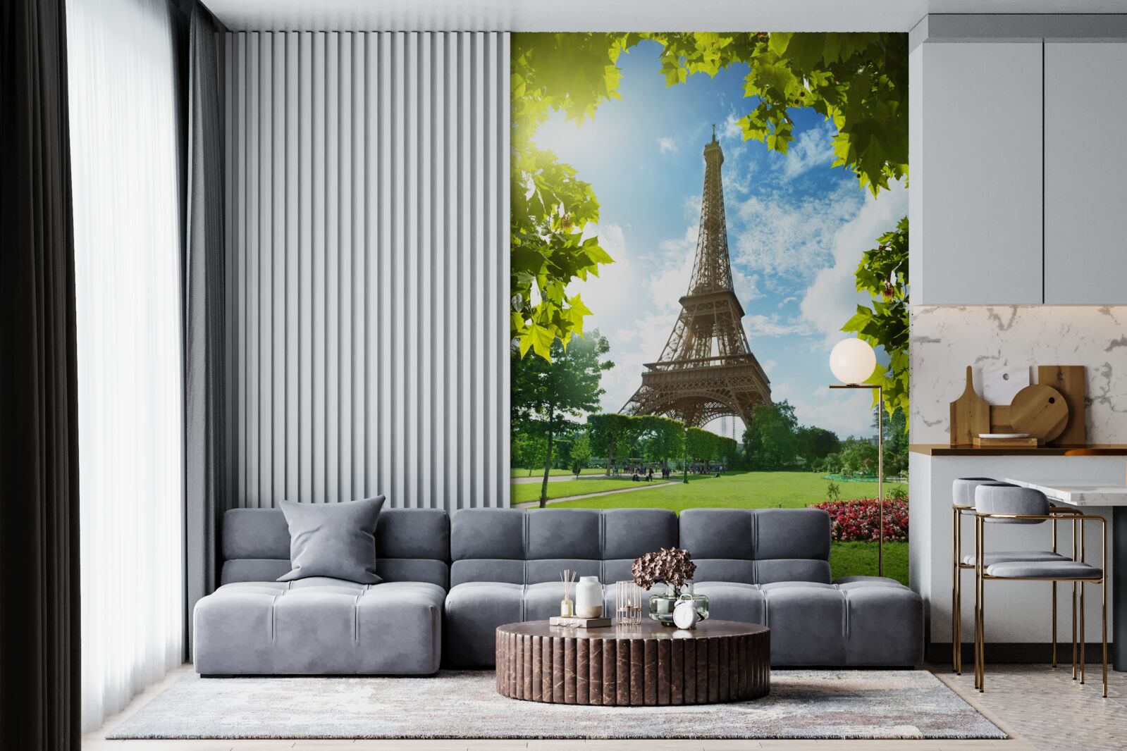 Fotobehang adembenemend panorama van de eiffeltoren