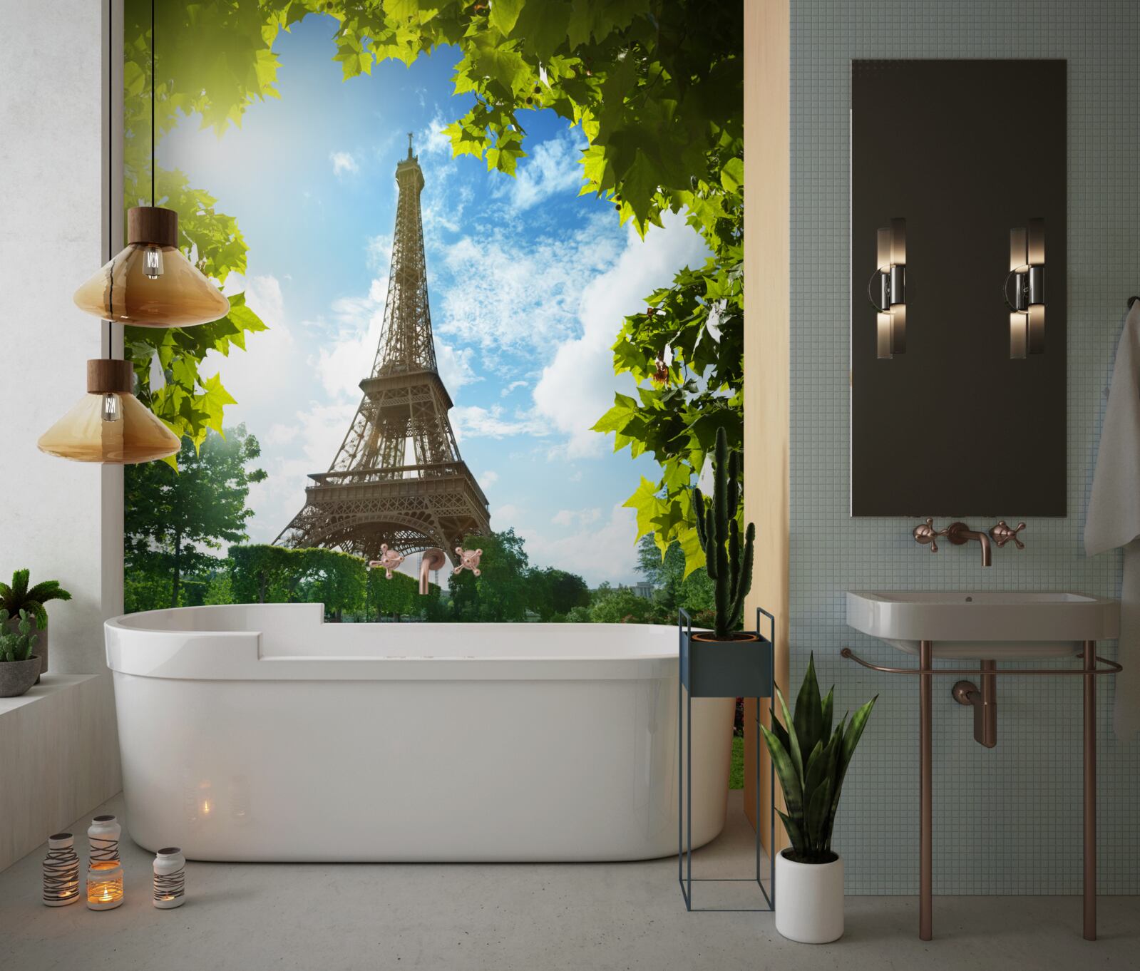 Fotobehang adembenemend panorama van de eiffeltoren