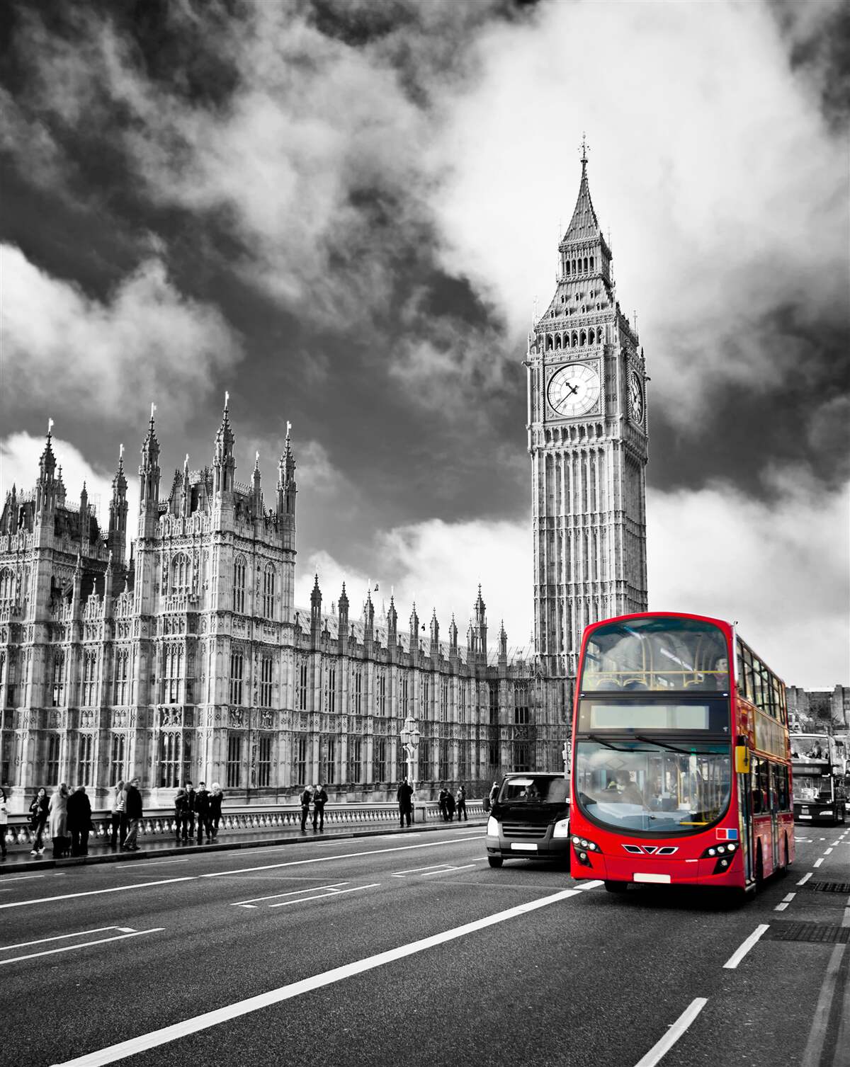 Fotobehang big ben en de rode bus