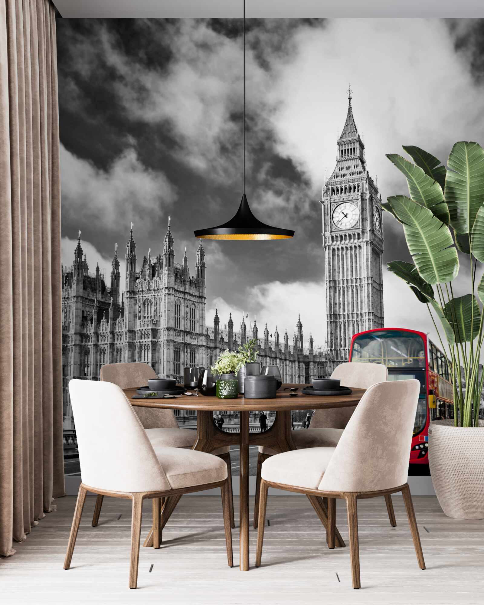 Fotobehang big ben en de rode bus