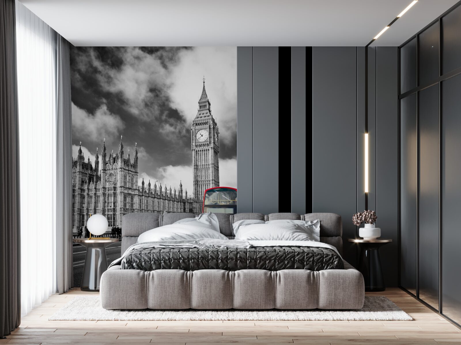 Fotobehang big ben en de rode bus