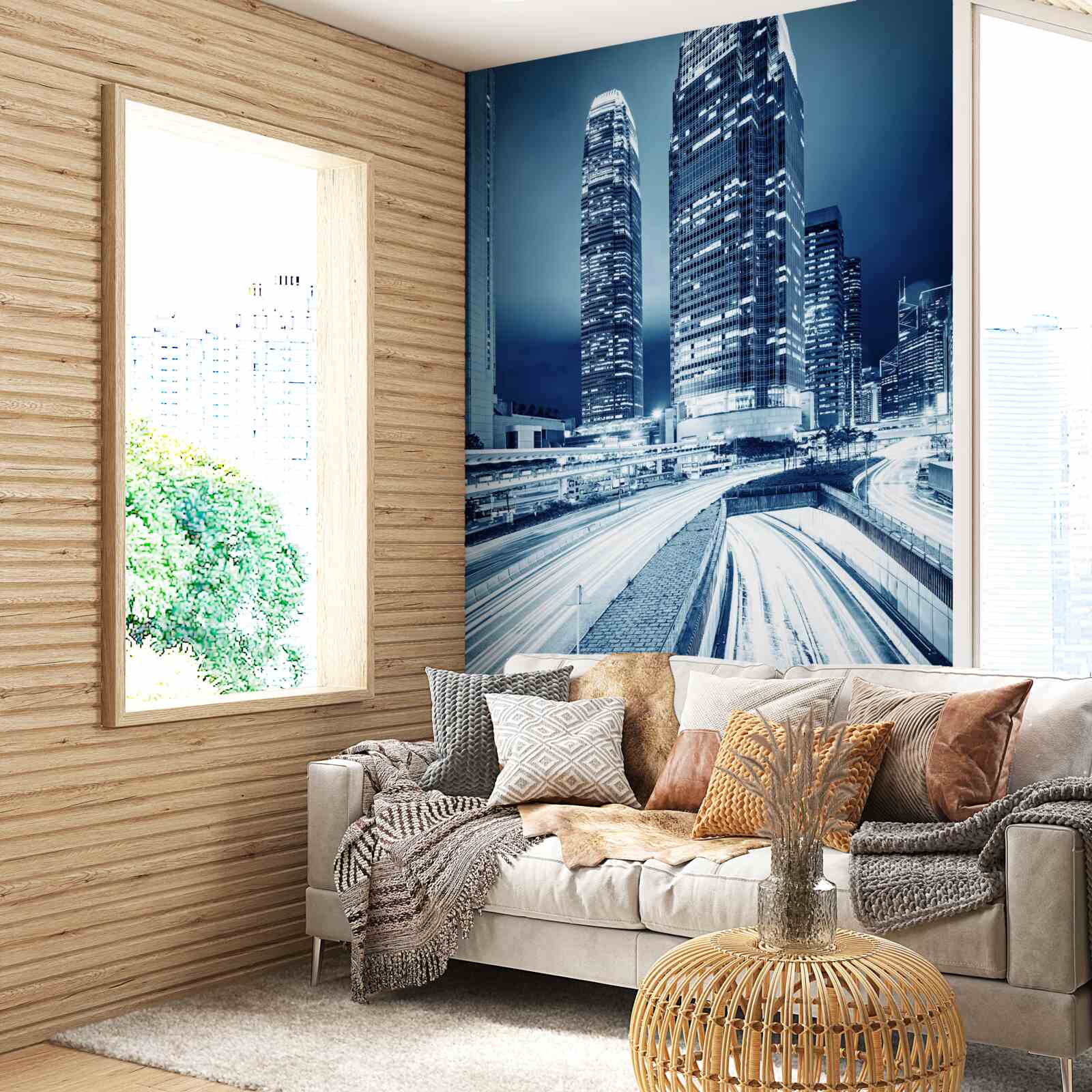 Fotobehang Pad naar hoogbouw