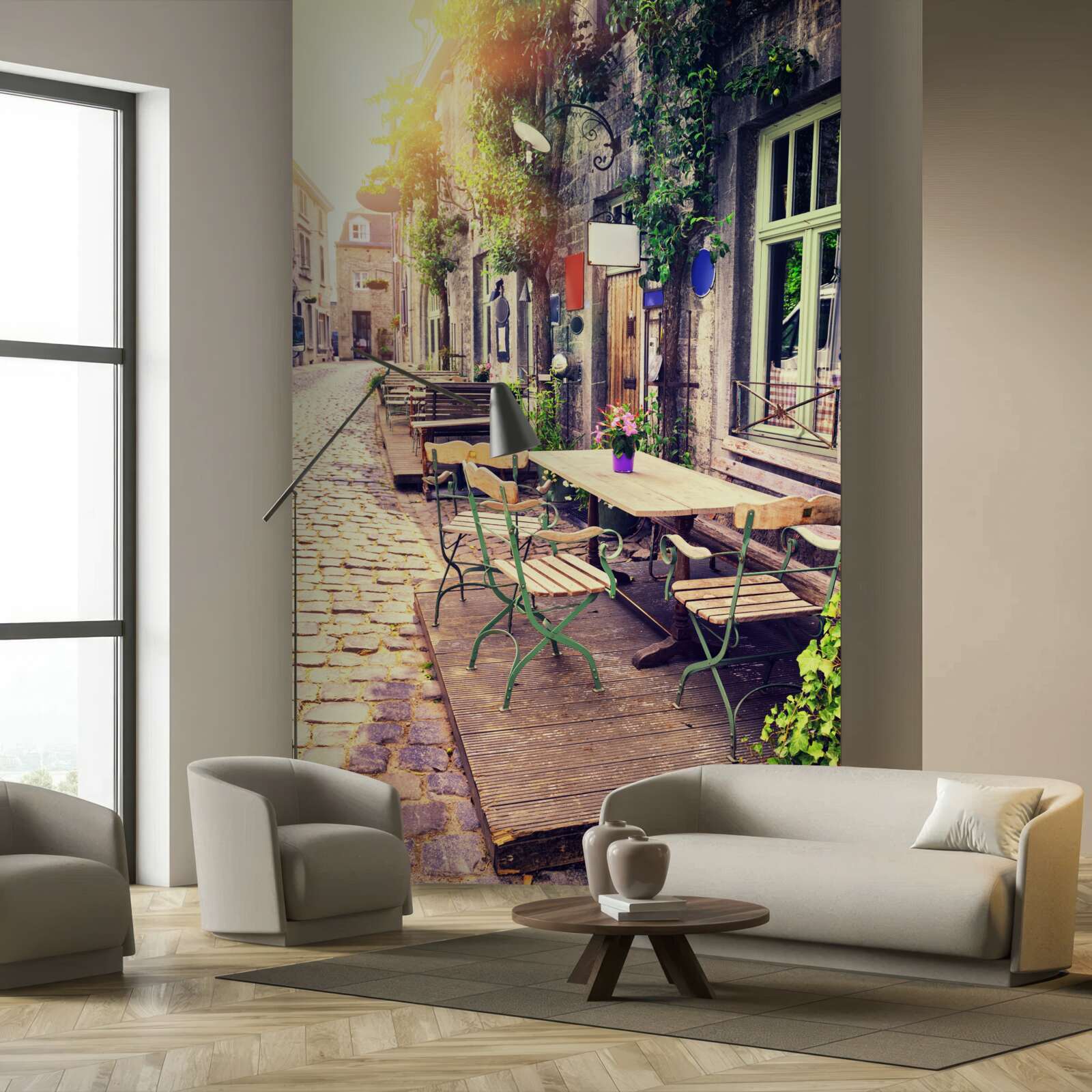 Fotobehang familiecafé met een gezellige sfeer bij zonsopgang