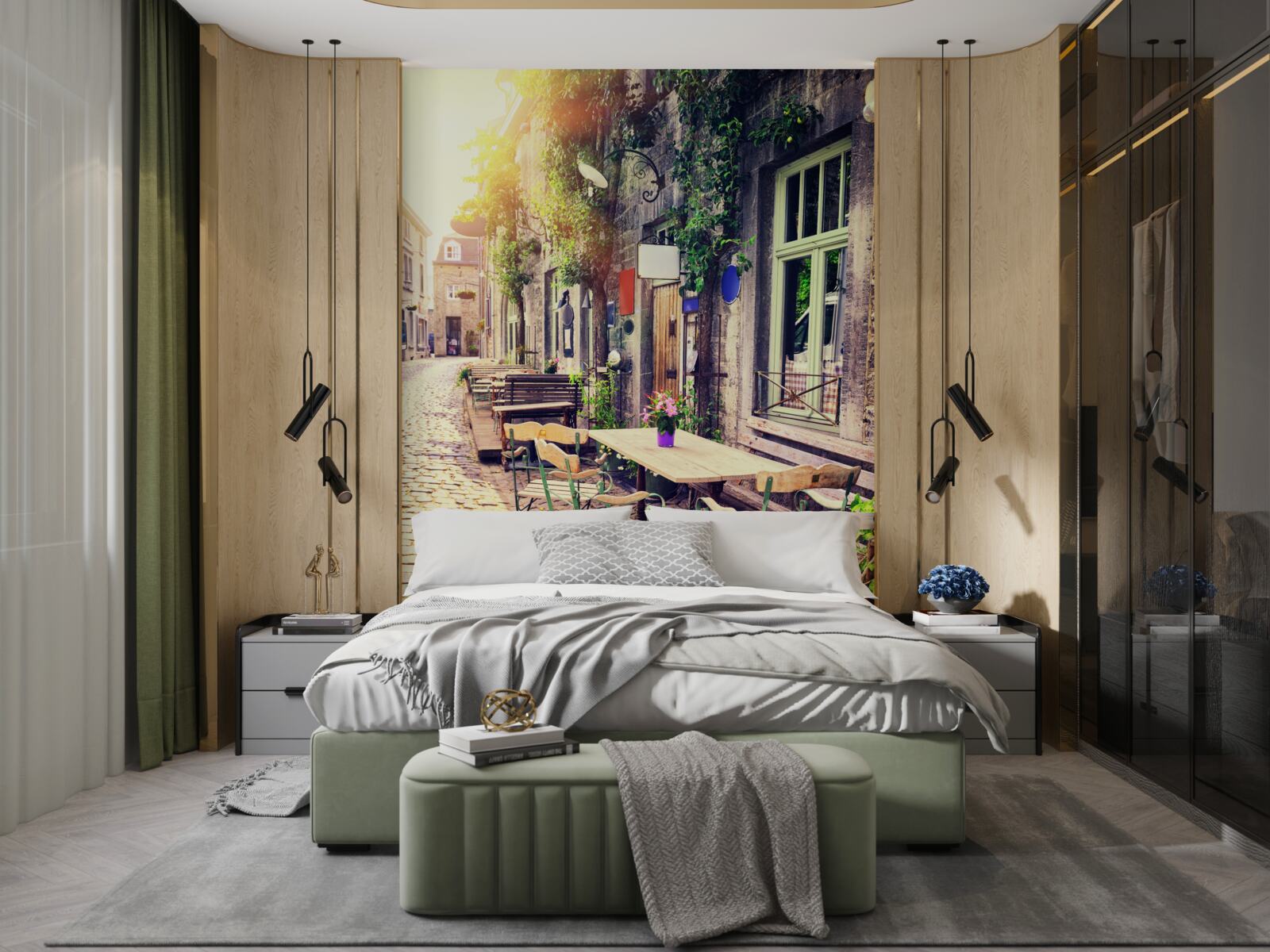 Fotobehang familiecafé met een gezellige sfeer bij zonsopgang