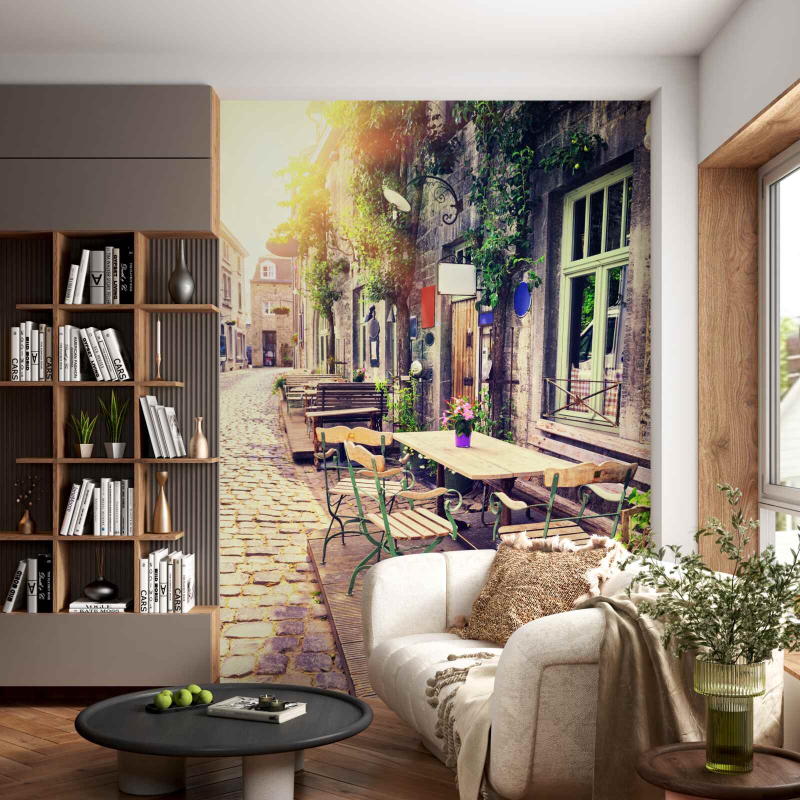 Fotobehang familiecafé met een gezellige sfeer bij zonsopgang